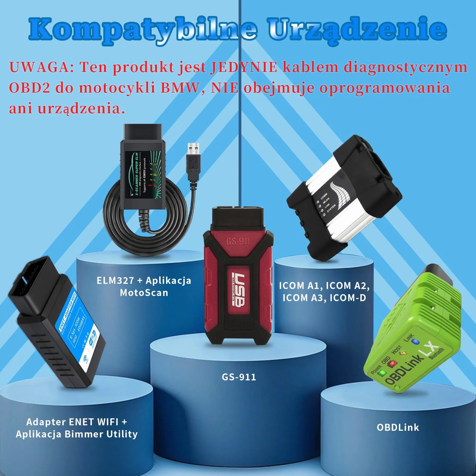 OBD2 Cavo adattatore moto BMW 10 pin a 16 pin per moto 1996-2016 GS-911 OBDLink LX ELM327