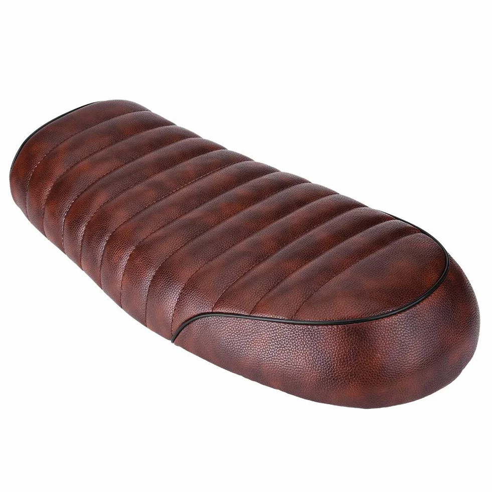 Sedile Moto in Pelle PU Vintage Cafe Racer Sella Piatta Cuscino per CG125 GN CB400SS