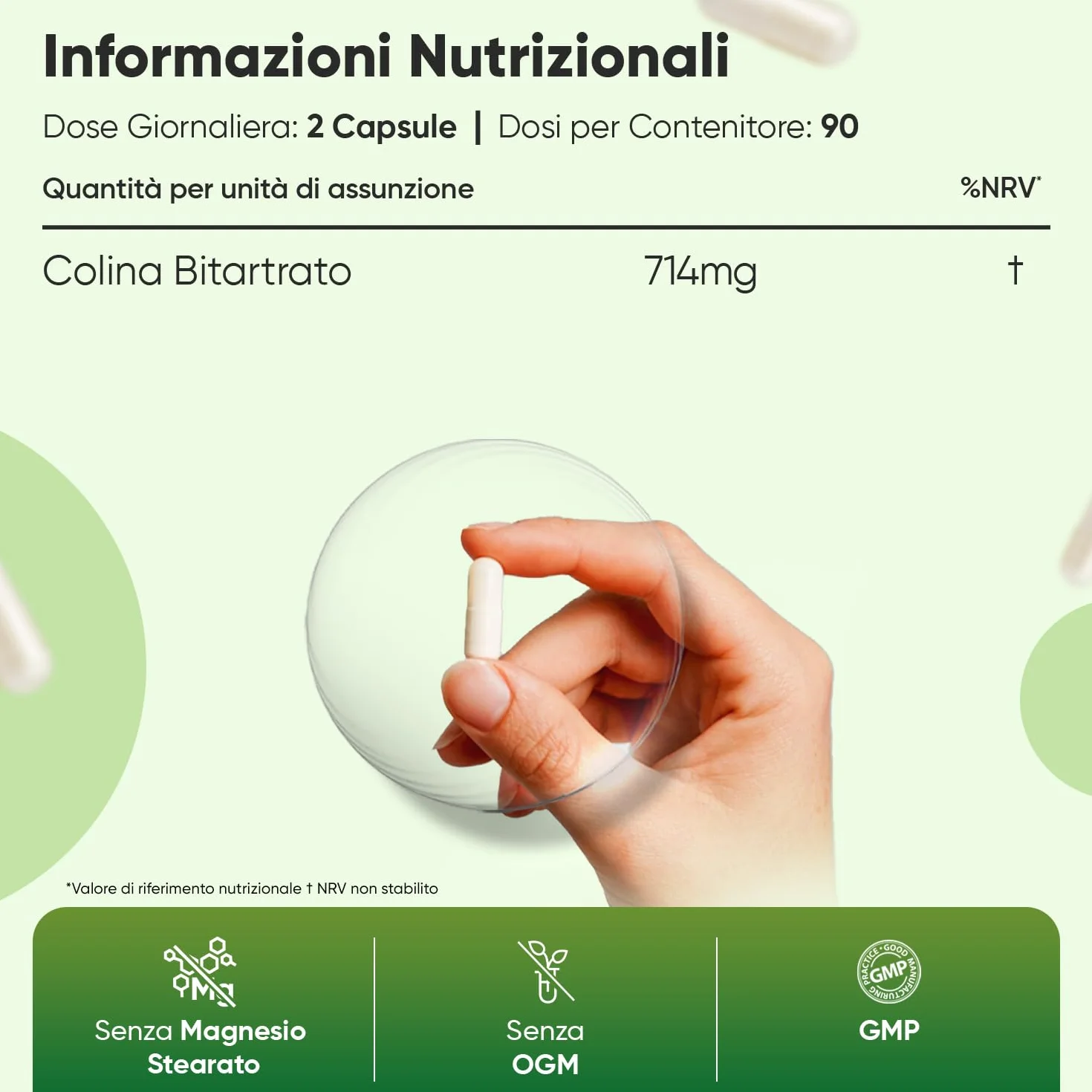 Colina Integratore Vegano 714mg 180 Capsule Funzione Epatica Senza Magnesio Stearato Prodotto Europa