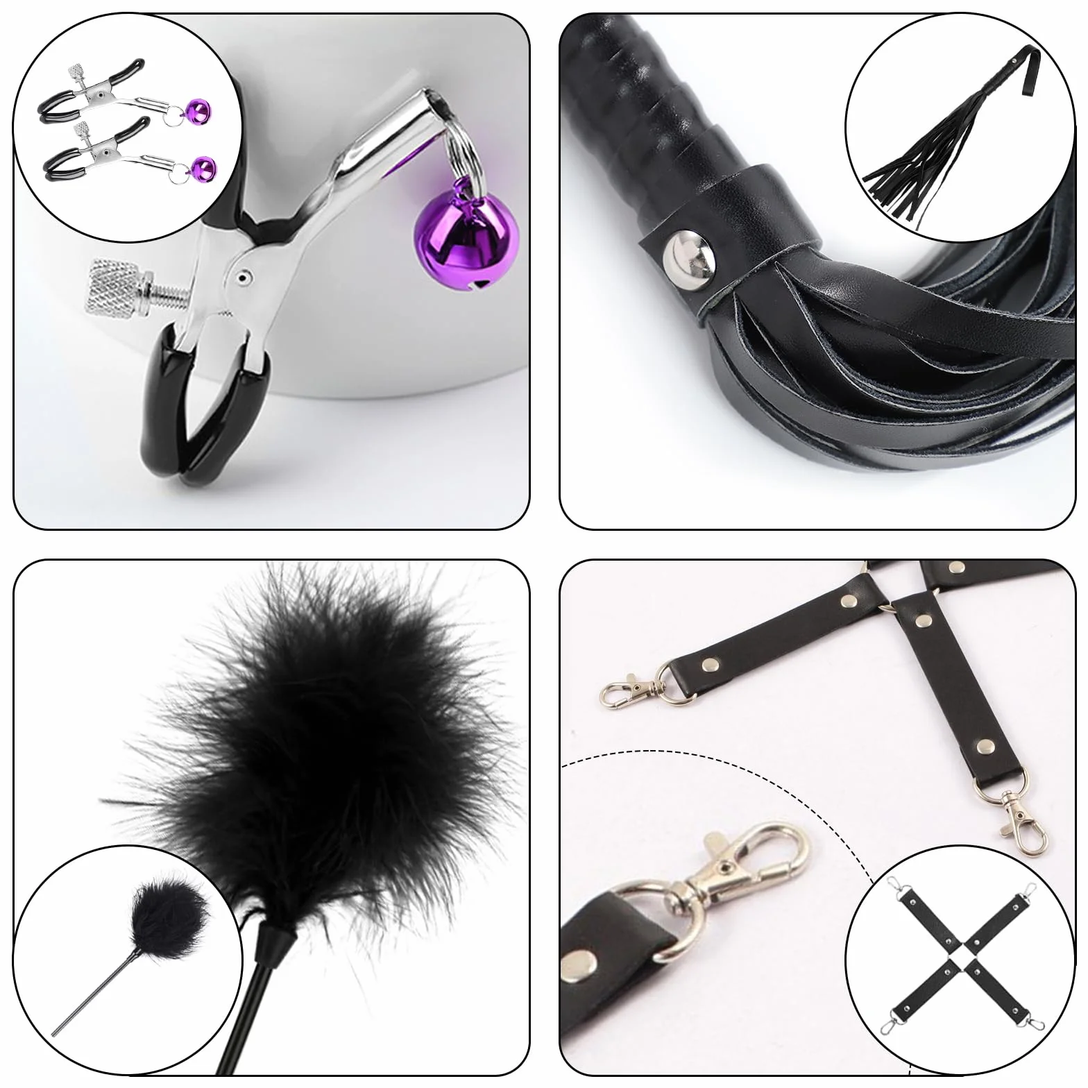 Set Bondage 11 Pezzi Sex Toys SM Sex Restraint per Coppie, Manette Caviglia Morsetti Capezzoli Viola