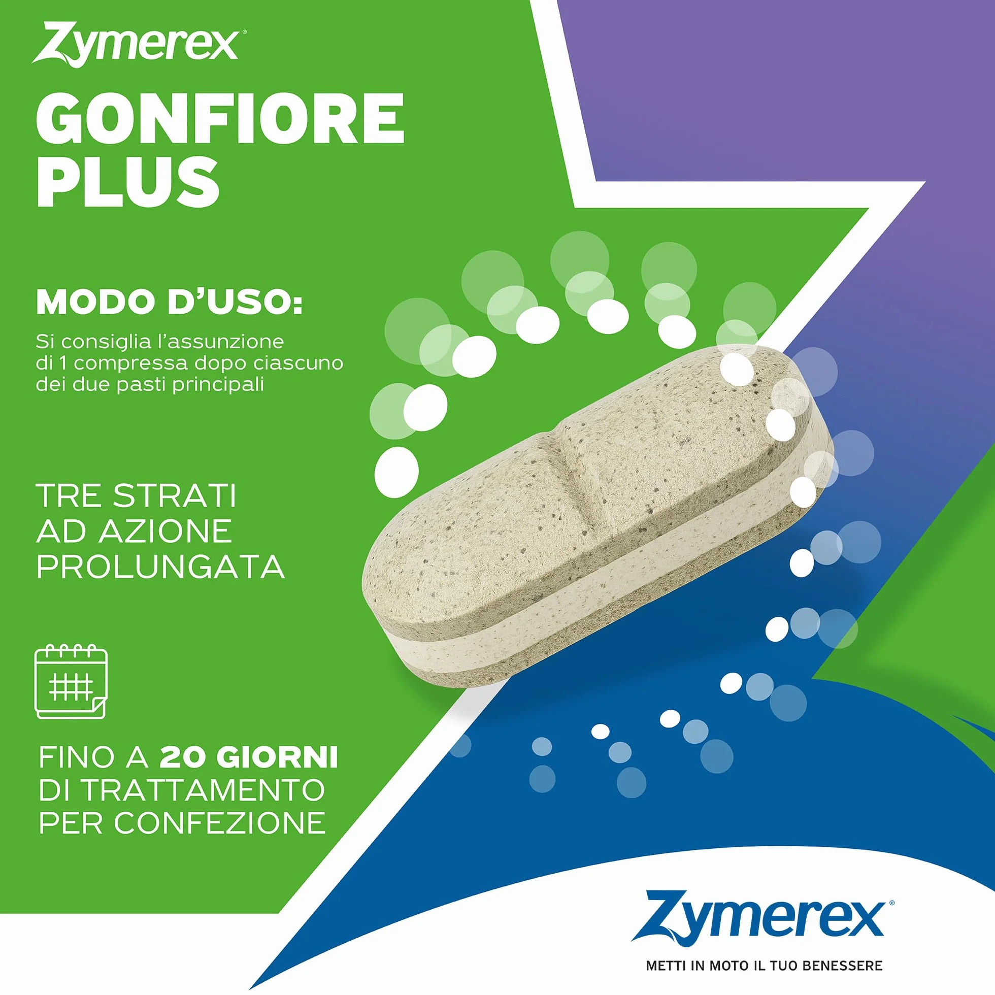 Zymerex GONFIORE PLUS 20 Compresse Integratore alimentare Probiotici e prebiotici