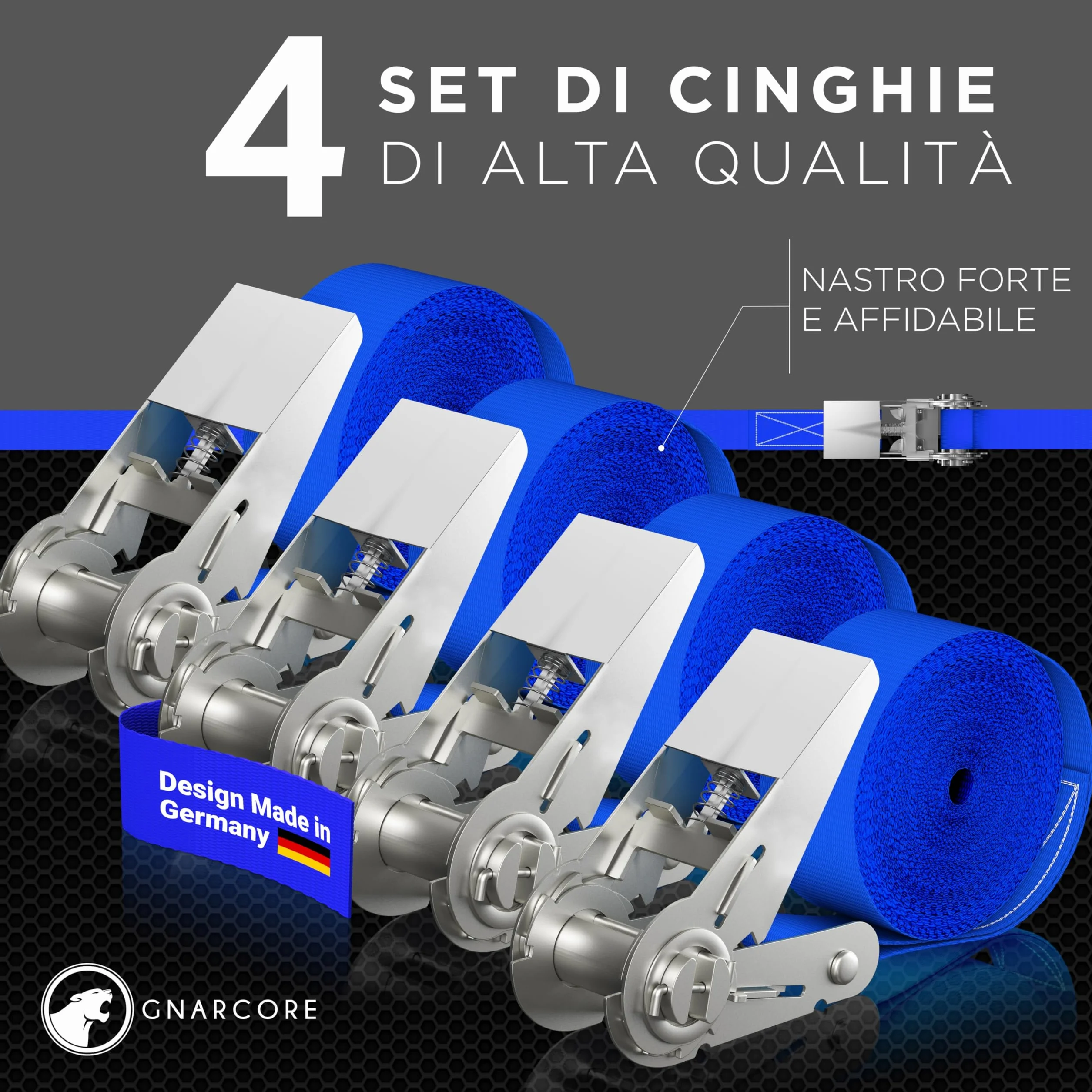 Cinghie di Fissaggio a Cricchetto 25mm 600kg DIN EN 12195-2 4m 6m Rosso Nero Blu Arancione