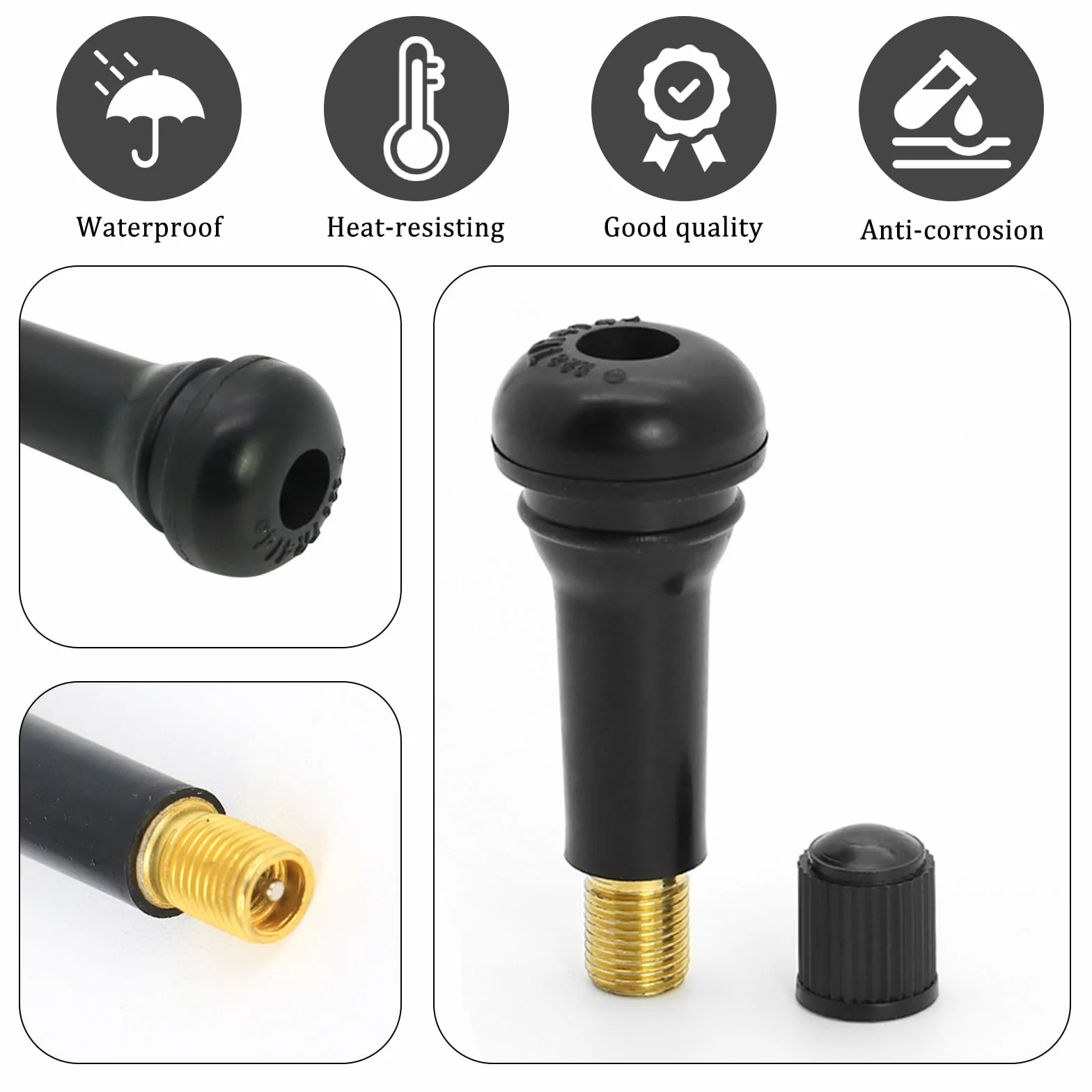 TR414 Valvole in Gomma Snap-in 30 Pezzi + 60 Pezzi Nuclei Valvola Auto Tubeless Valvola pneumatici Nero