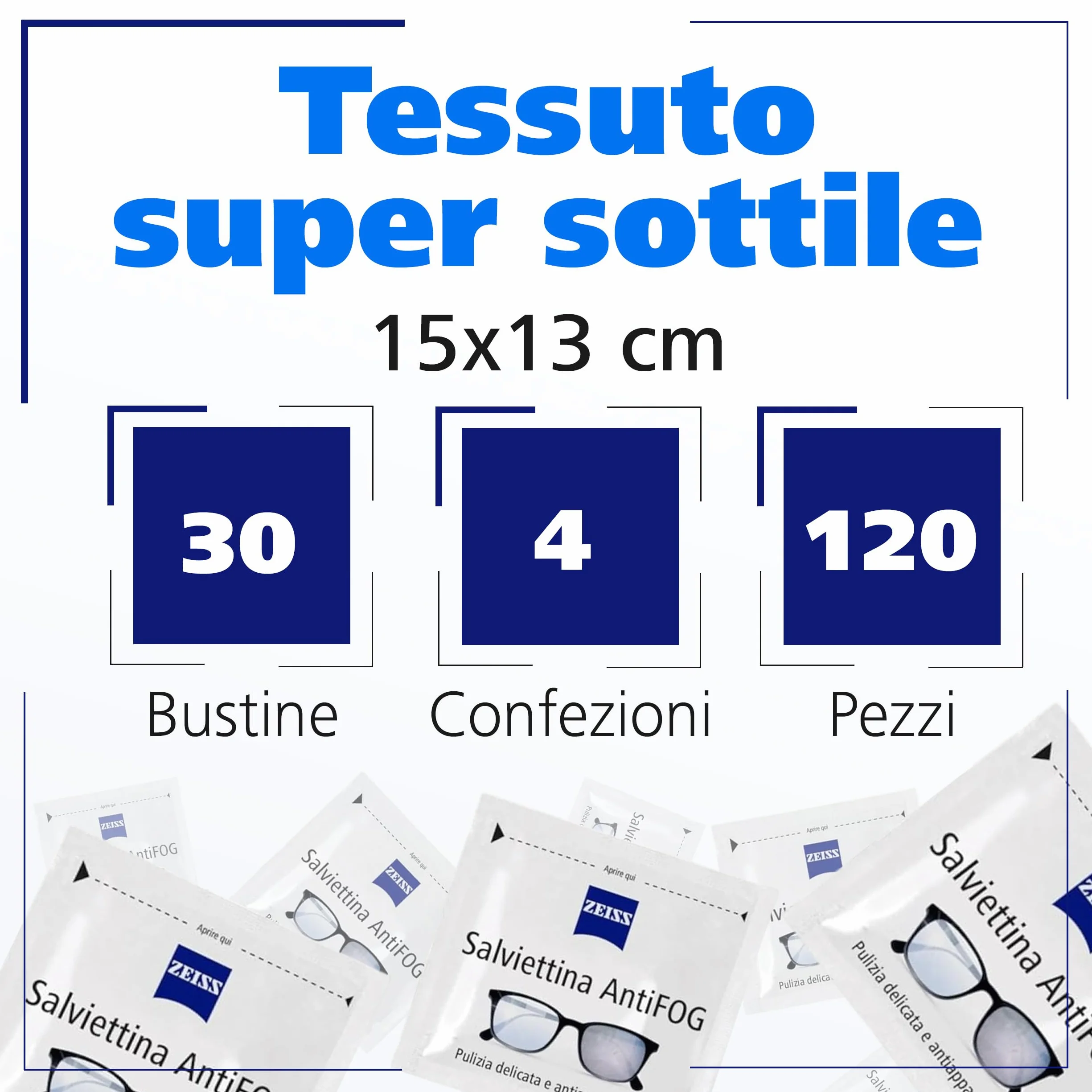 ZEISS Salviette Pulisci Occhiali Antifog 120 pezzi - Salviette Lenti Ottiche Antiappannamento