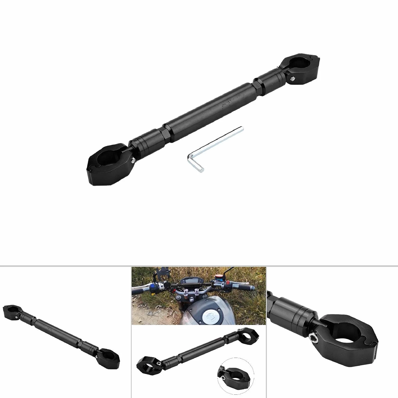 Zerone Barra Stabilizzatrice in Alluminio per Moto, Barra di Bilanciamento Manubrio Regolabile Universale per Manubrio da 22mm - Nero
