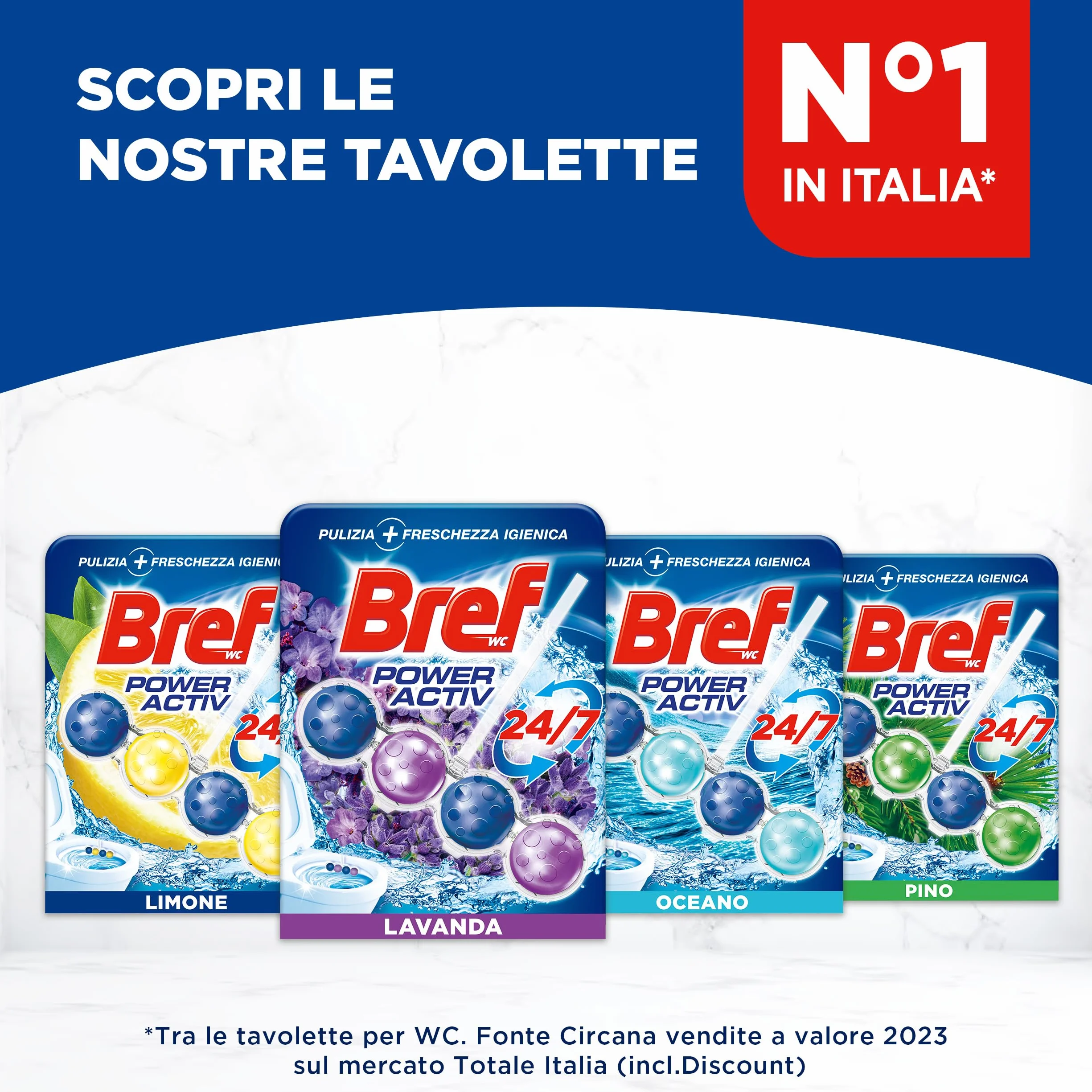 Bref WC Power Activ Lavanda Detergente Profumatore Pastiglie Igienizzante Bagno 2 Pezzi