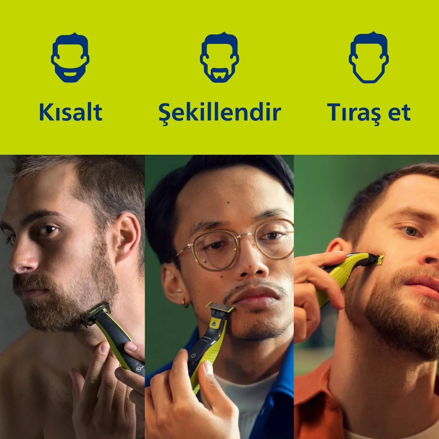 PHILIPS Oneblade QP2724/10 Regolabarba 3 accessori 1-5mm Senza Fili Ricaricabile Verde Nero