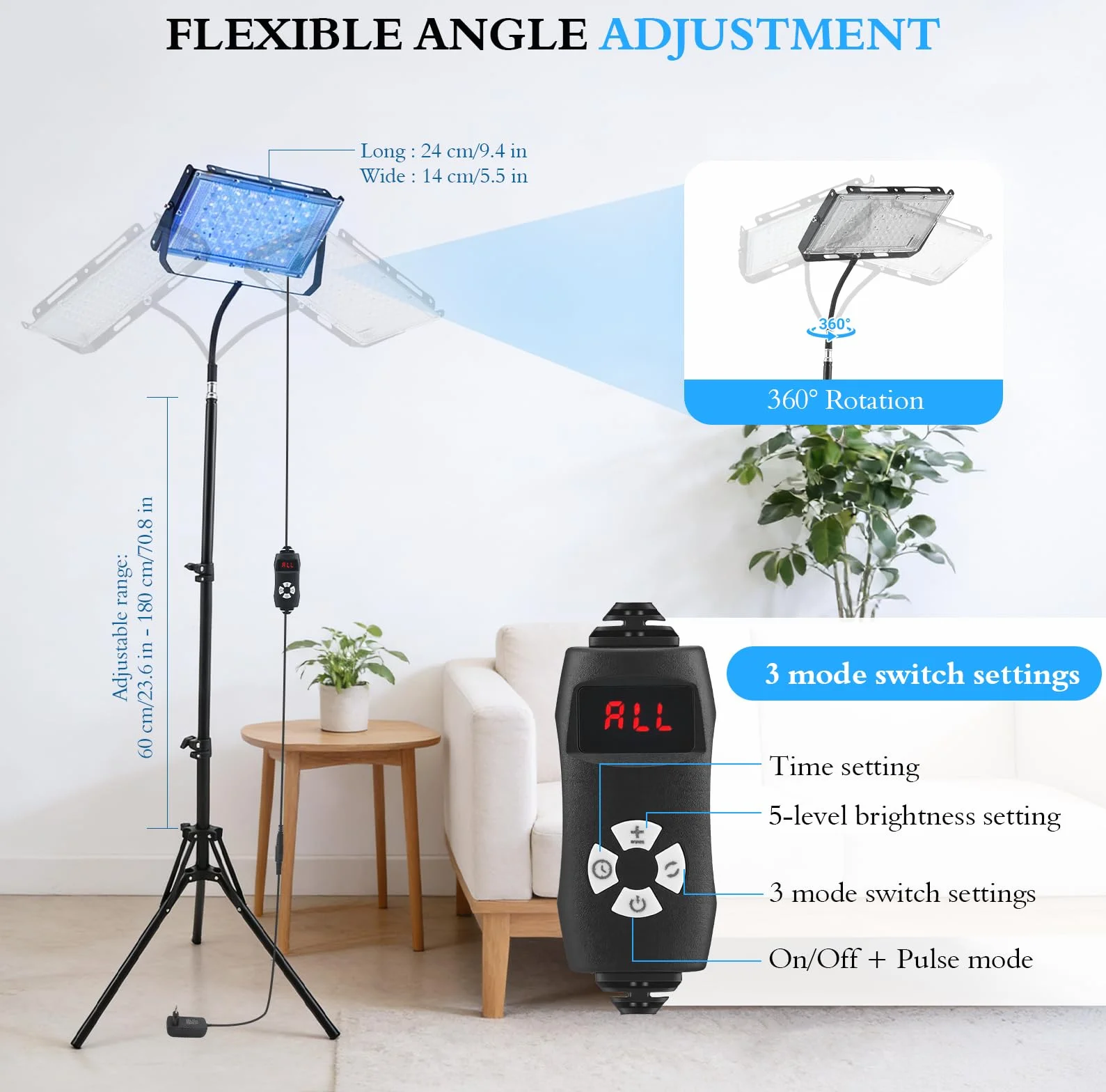 Lampada Abbronzante 460nm 50W Solarium Casa 5 Livelli Luminosità 4 Timer Supporto Pieghevole Regolabile Gancio Sospeso Corpo Viso Continua Pulsata