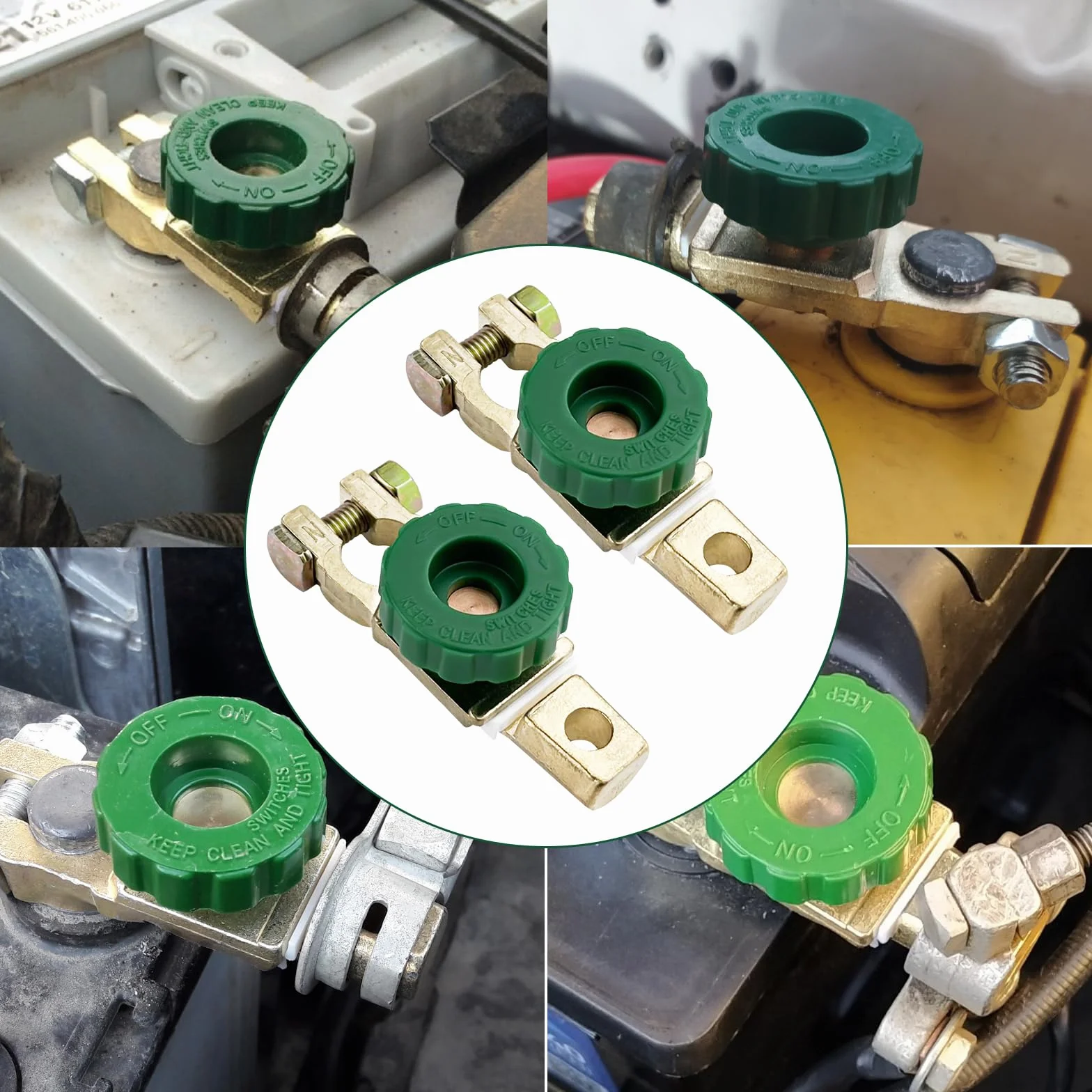 Gvolatee Interruttore di spegnimento batteria auto 2 pezzi, interruttore corrente principale manopola verde