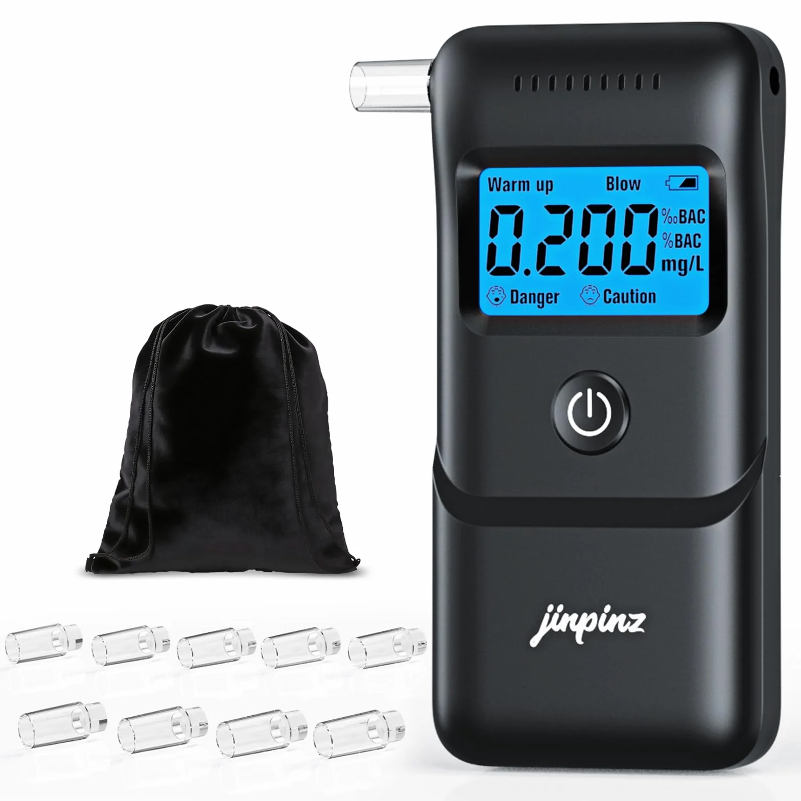 Etilometro Portatile Certificato Alcol Test con Sensore Rapido 10 Bocchini Display LCD Blu Nero