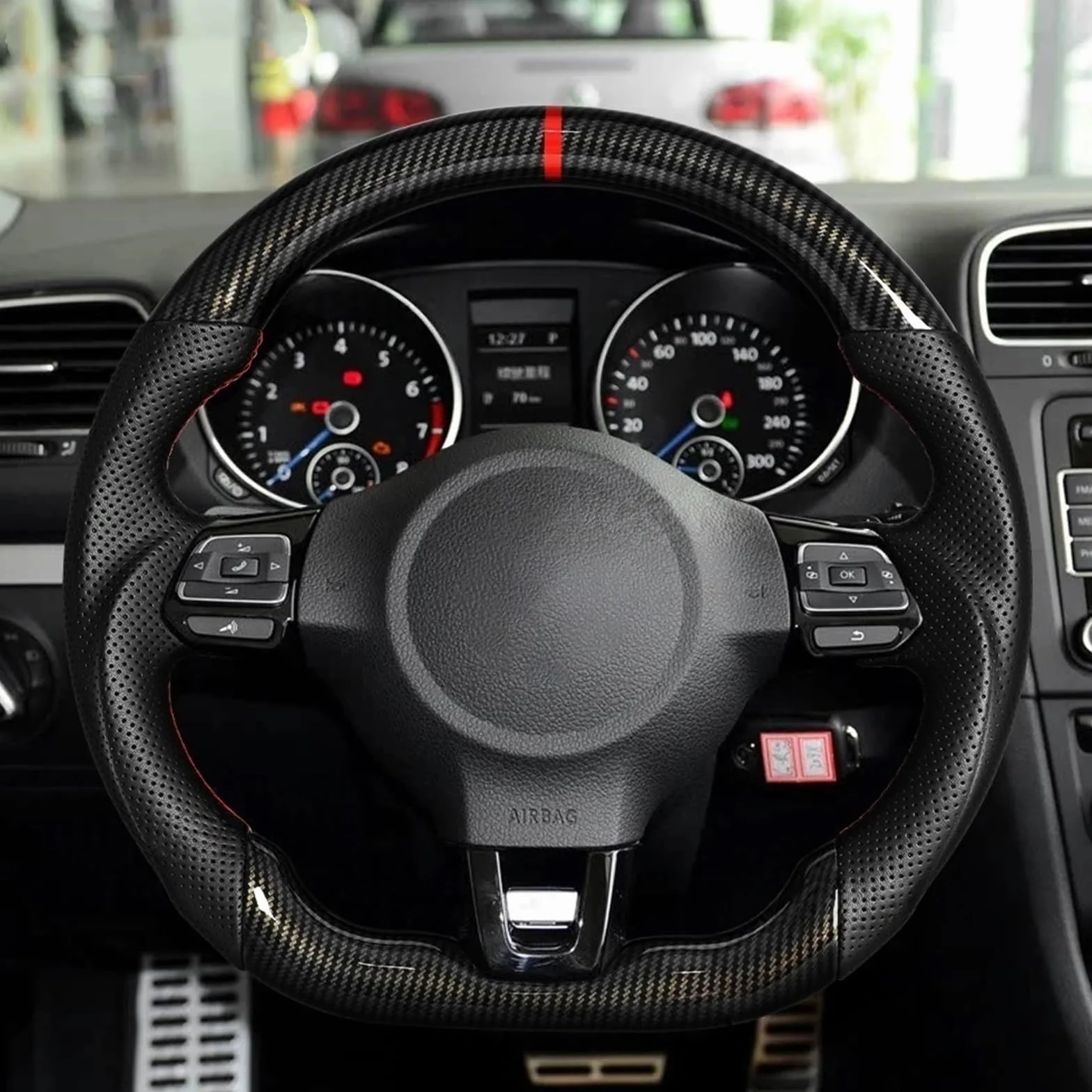 Volante in fibra di carbonio Hydro-Dip pelle traforata compatibile VW Golf 6 MK6 GTI GTD R 2009-2013