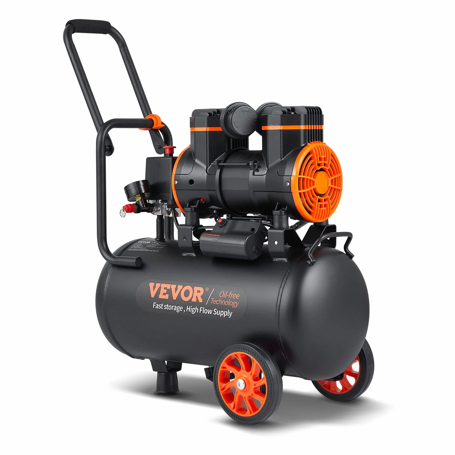 VEVOR Compressore d'Aria 24L Portatile Senza Olio Motore 1450W Velocità 2800 giri/min per Aerografo Inchiodatura, Compressore d'Aria a Secco Portatile Rumore 70dB 2 Silenziatori Temperatura -50℃ - 40℃
