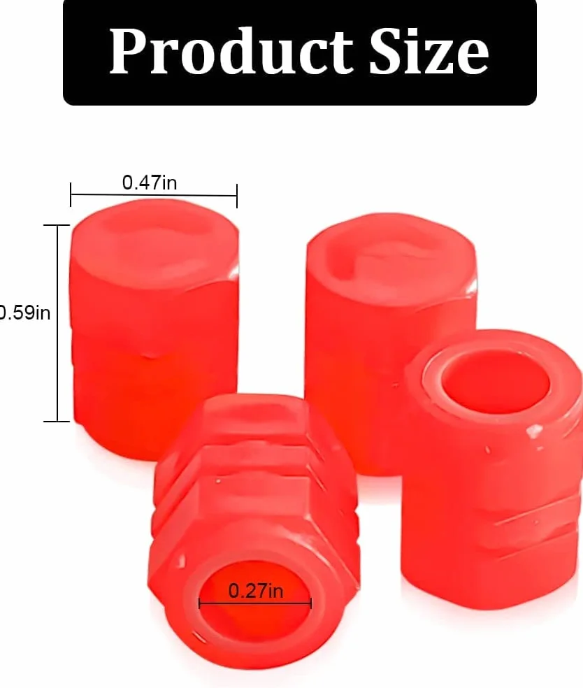 Tappi Valvola Fluorescente per Pneumatici Auto 12 Pezzi, Accessorio Universale Luminoso per Auto Camion SUV Moto Biciclette (Rosso)