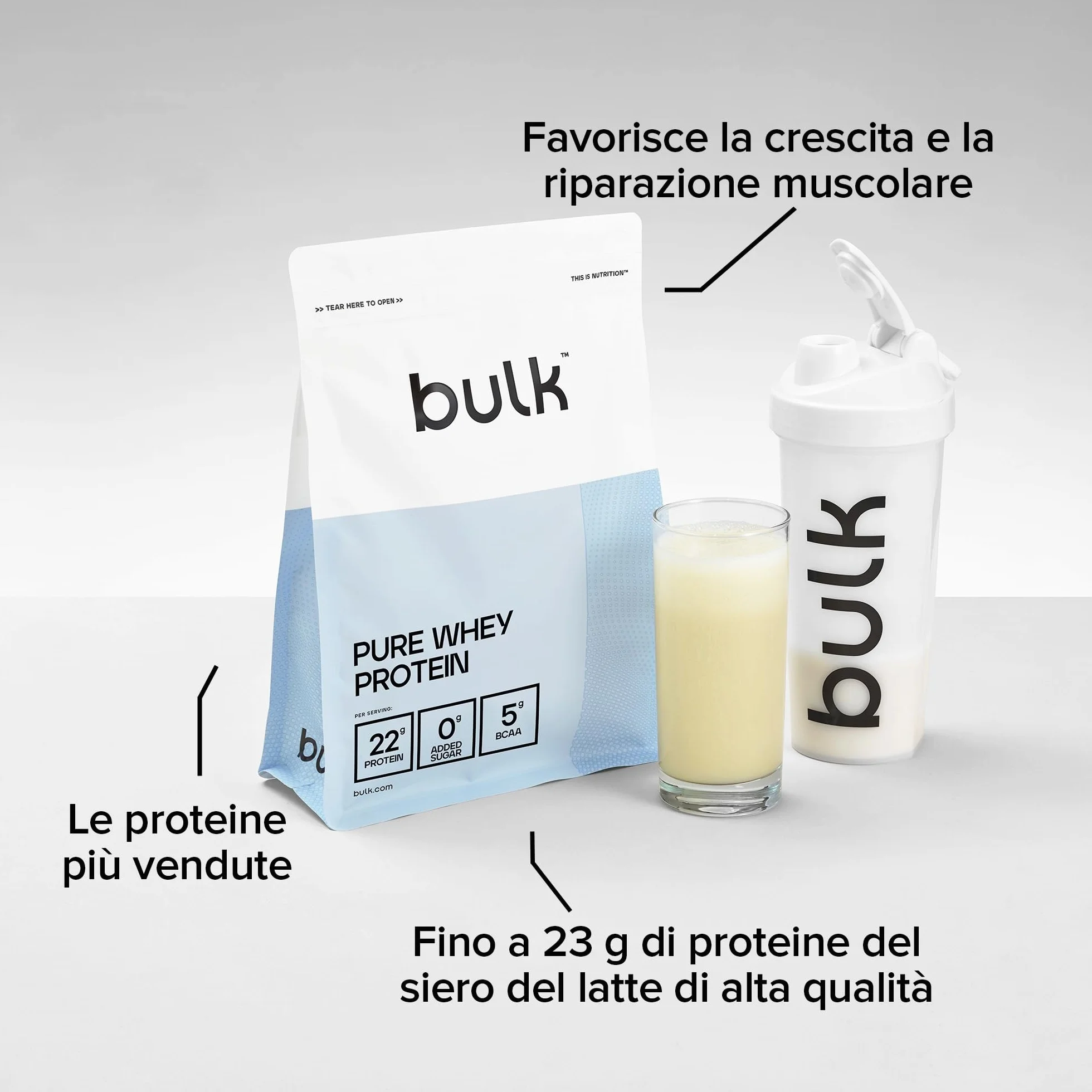 Bulk Pure Whey Protein Powder Vanilla 23g Protein 5g BCAAs per Scoop 1kg