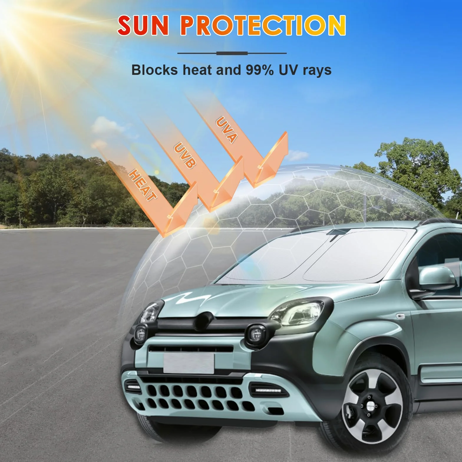 [Aggiornamento] BSTW Parasole Pieghevole per Fiat Panda Cross/City Cross/Hybrid 2020-2025 Copri Parabrezza con Protezione UV e Termica Parasole Panda Accessori