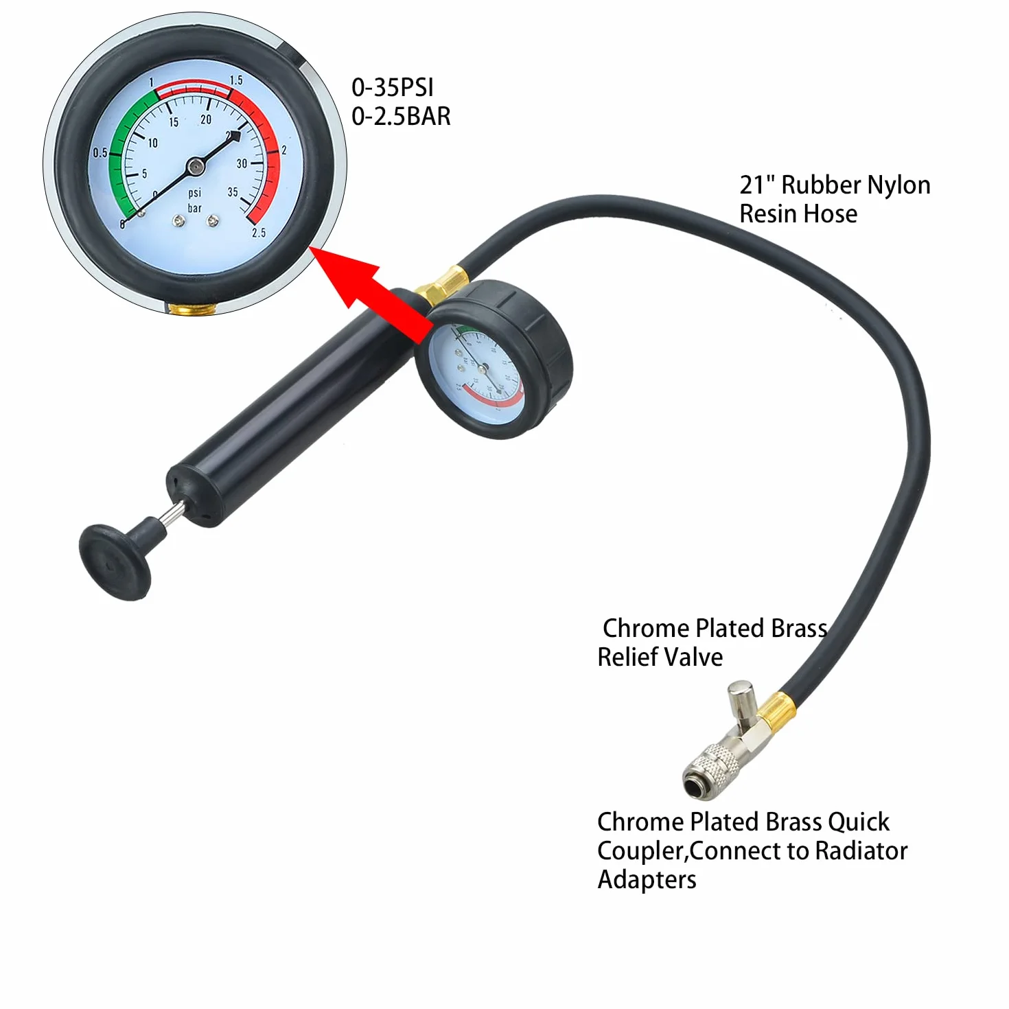 Kit Tester Pressione radiatore Sistema di Raffreddamento 15 Pezzi, Kit rilevatore perdite Serbatoio Acqua Sistema refrigerante