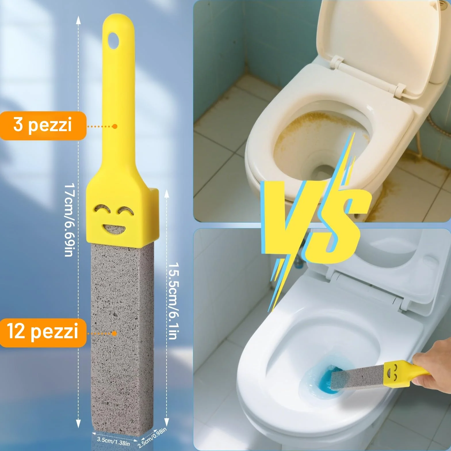 Pietra Pomice per WC 12 Pezzi con 3 Manici, Blocchi di Pomice per Pulizia WC e Ceramica