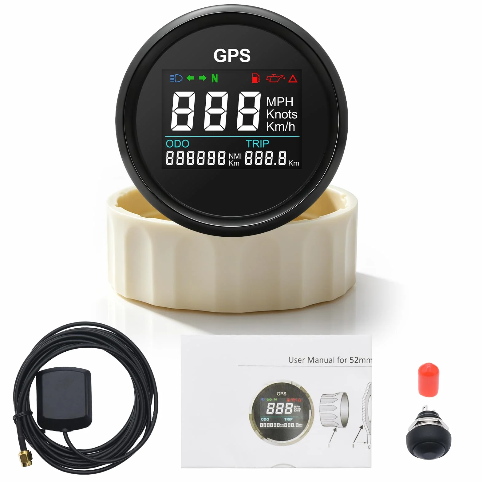 Geloo Contachilometri Tachimetro GPS, indicatore di velocità regolabile digitale impermeabile da 52 mm per camion moto barca auto (Nero)