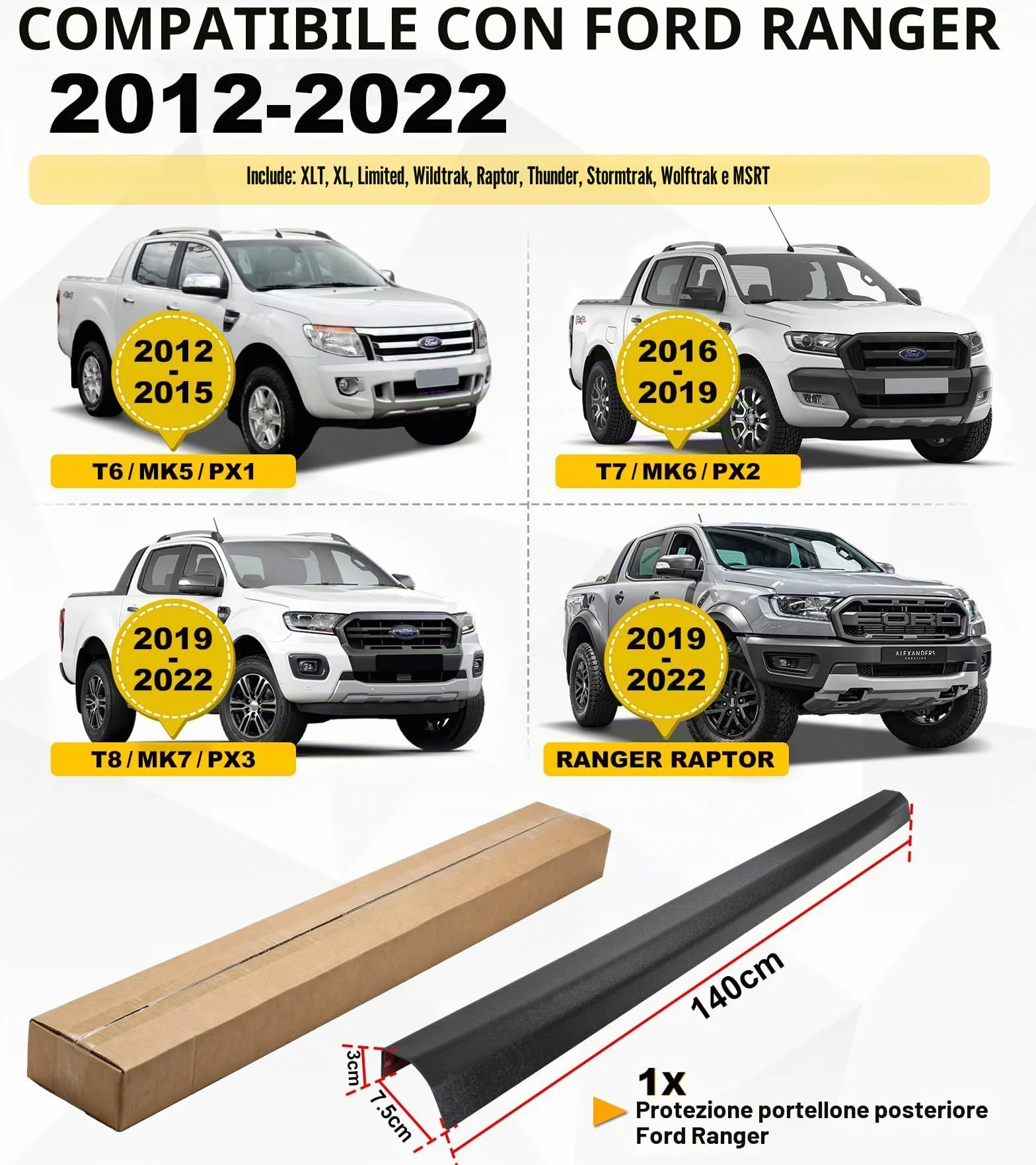 Heckklappen Schutzleiste Ladekantenschutz Zubehör für Ford Ranger 2012–2022 Wildtrak Raptor XL XLT Limited T6 T7 T8, Heckklappenschutz gegen Kratzer & Abnutzung, Wetterfest & UV-beständig