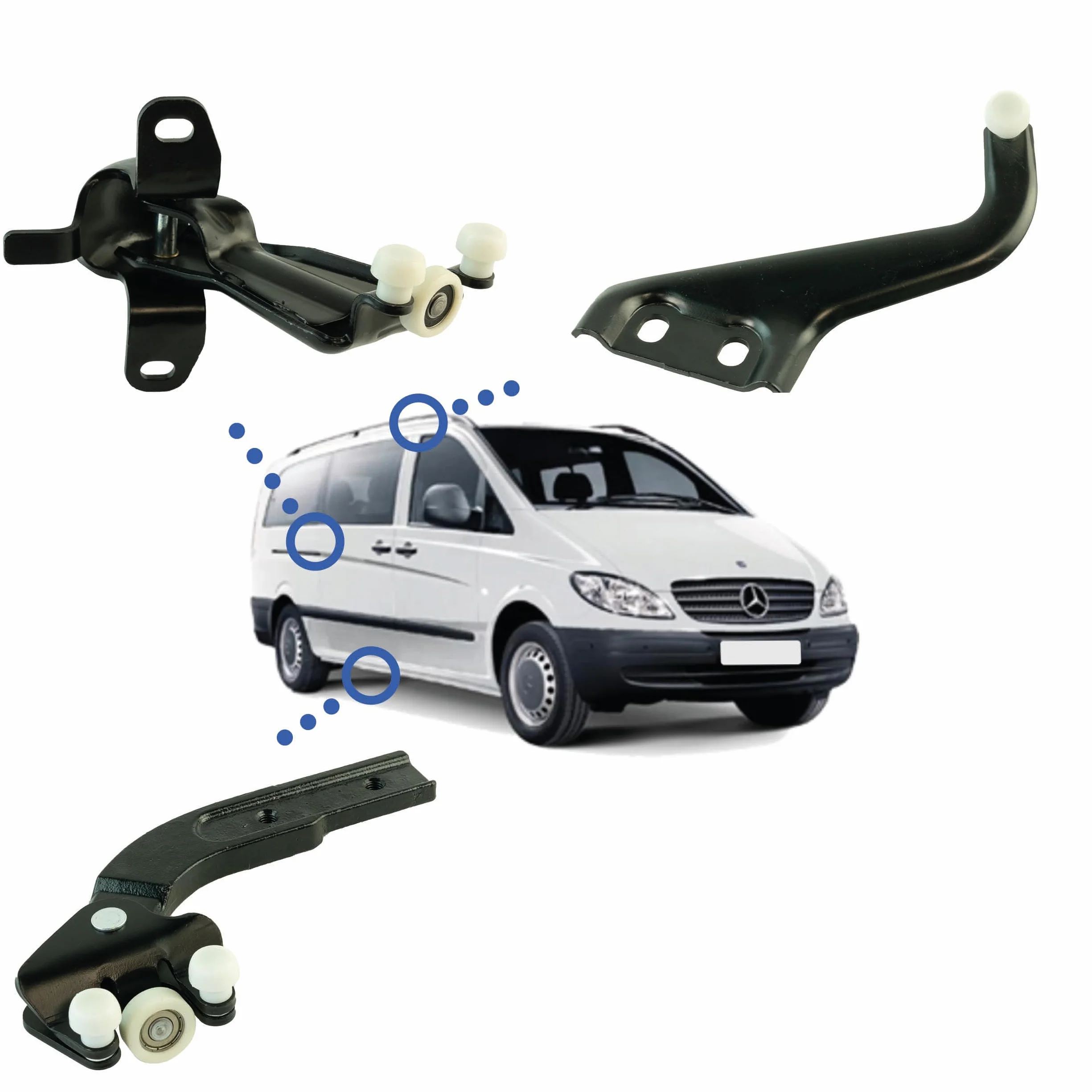 3 rulli porta scorrevole compatibili per Viano (W639) e Vito (W639) (2003-2014) guida porta laterale destra – SUPERIORE - CENTRALE - INFERIORE