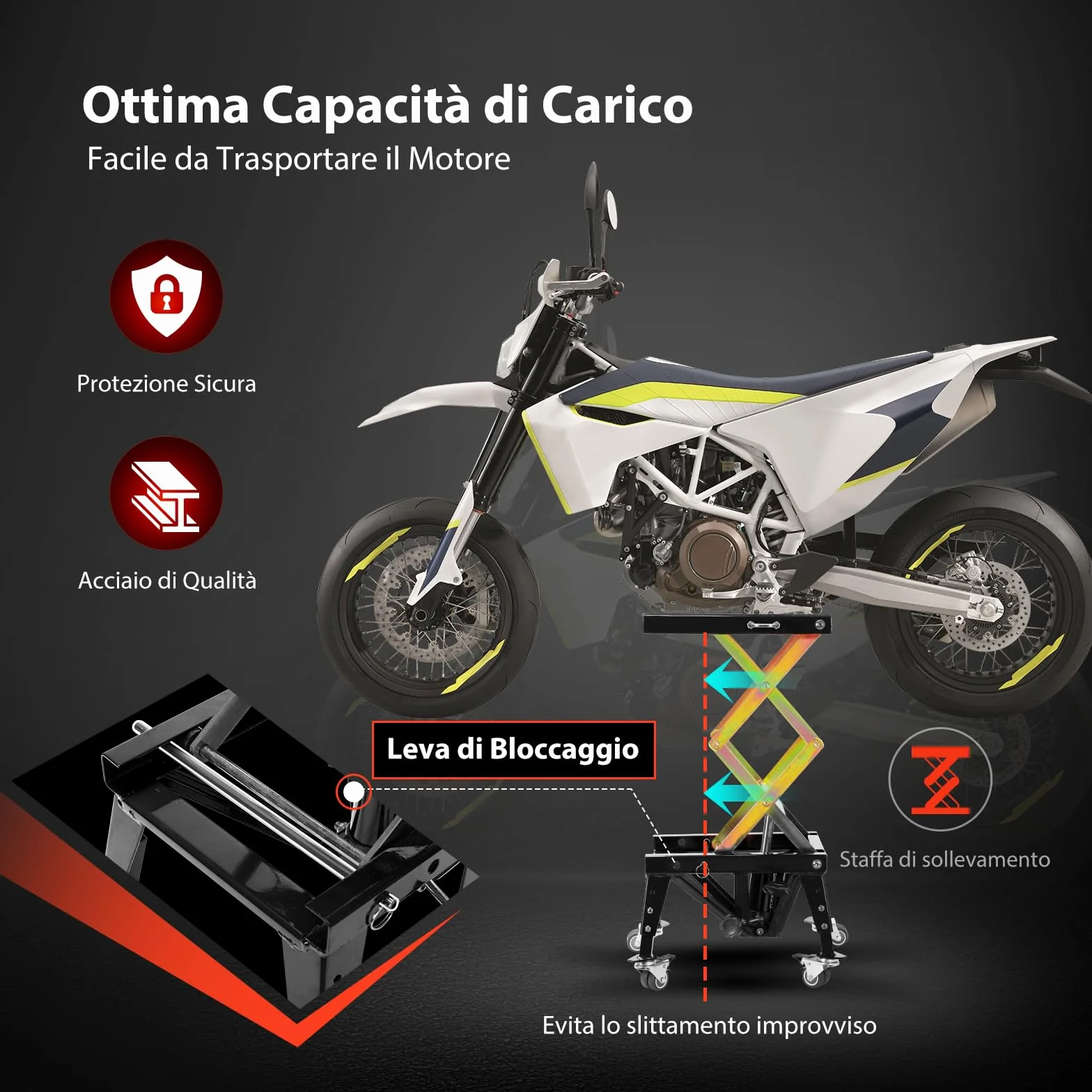 VIVOHOME Sollevatore Idraulico per Moto Fino a 160KG con Azionamento a Pedale Sollevatore a Pantografo per ATV Dirt Bike con 4 Rotelle