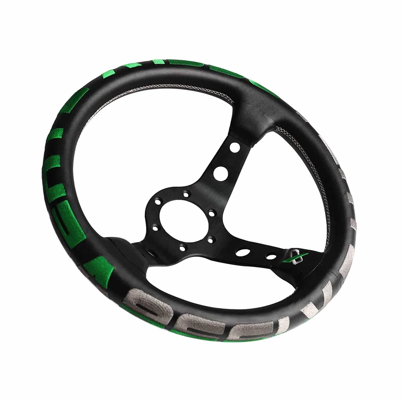 Volante Sportivo, Volante Auto Volante sportivo da corsa 330mm profondo pelle universale verde verde rosso volante(Green)