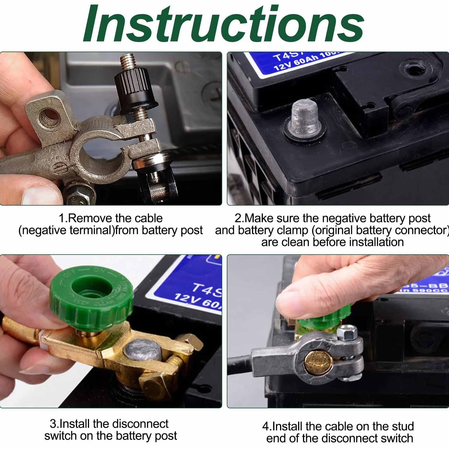 Gvolatee Interruttore di spegnimento batteria auto 2 pezzi, interruttore corrente principale manopola verde