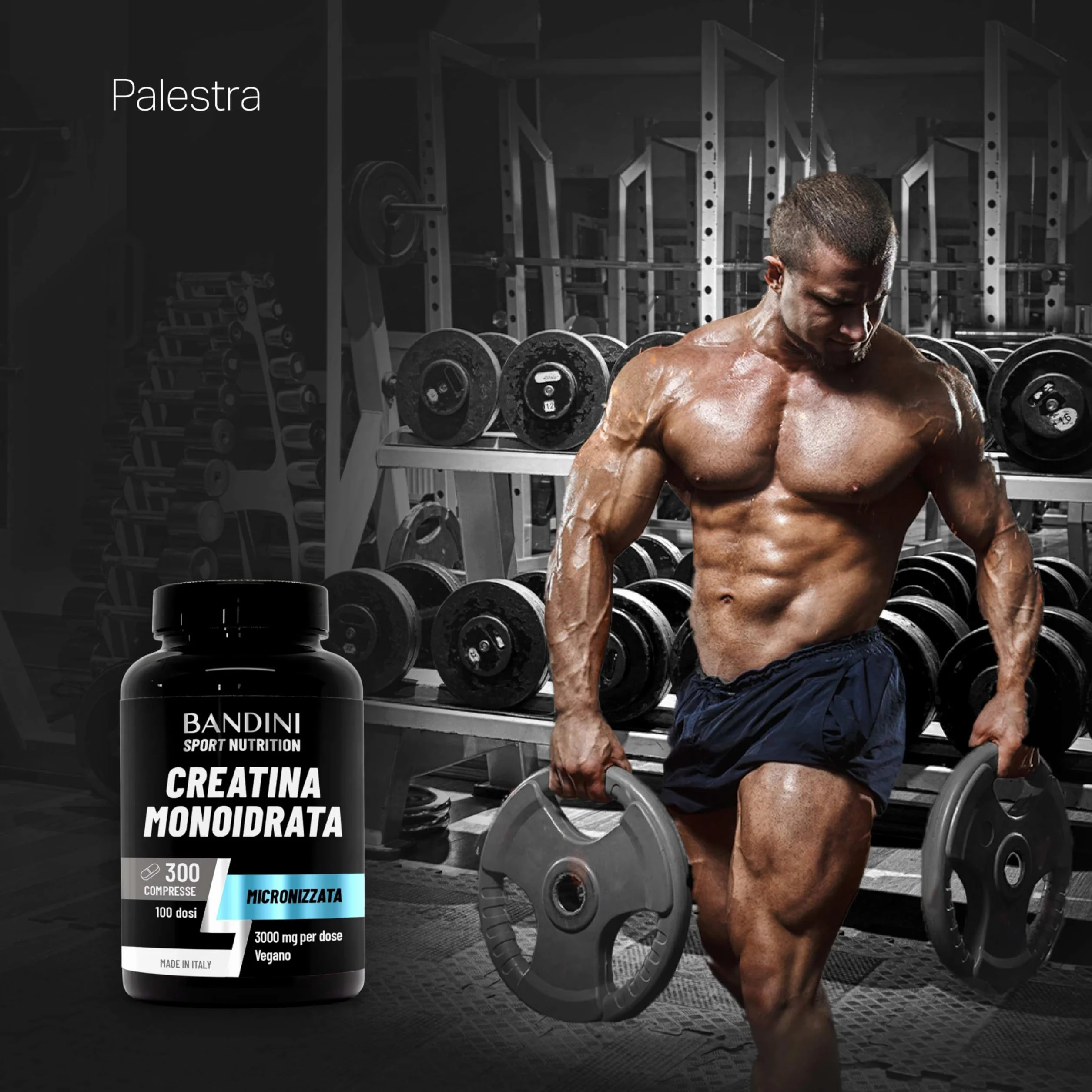 Bandini Creatina Monoidrata 300 Compresse 3000mg Integratore Allenamento Pre Workout Vegan