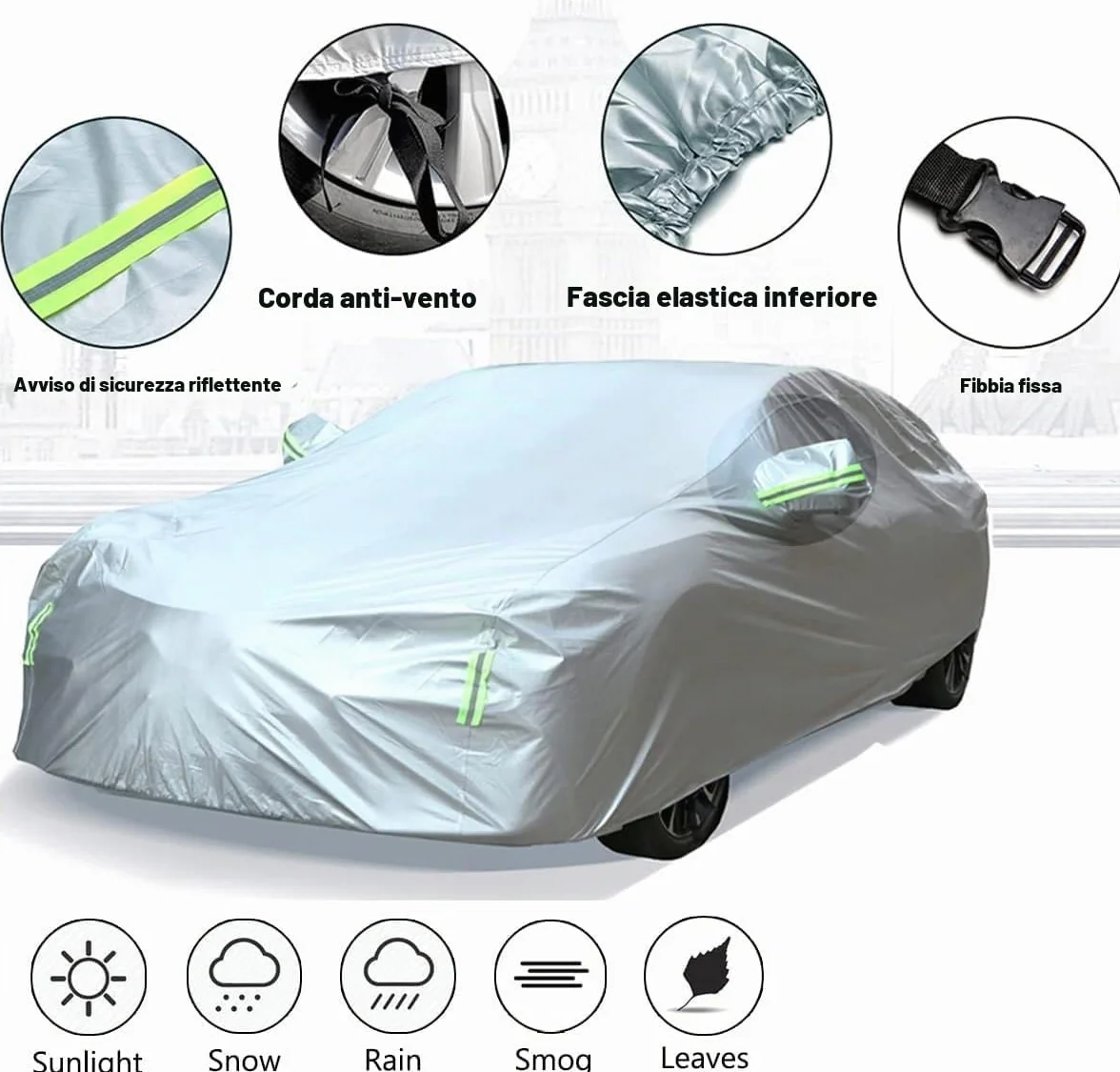 Telo Copriauto SUV Impermeabile Invernale Esterno Stagioni Antivento Antineve Protezione UV Auto Copriauto per SUV; Taglia L: Max 485cm