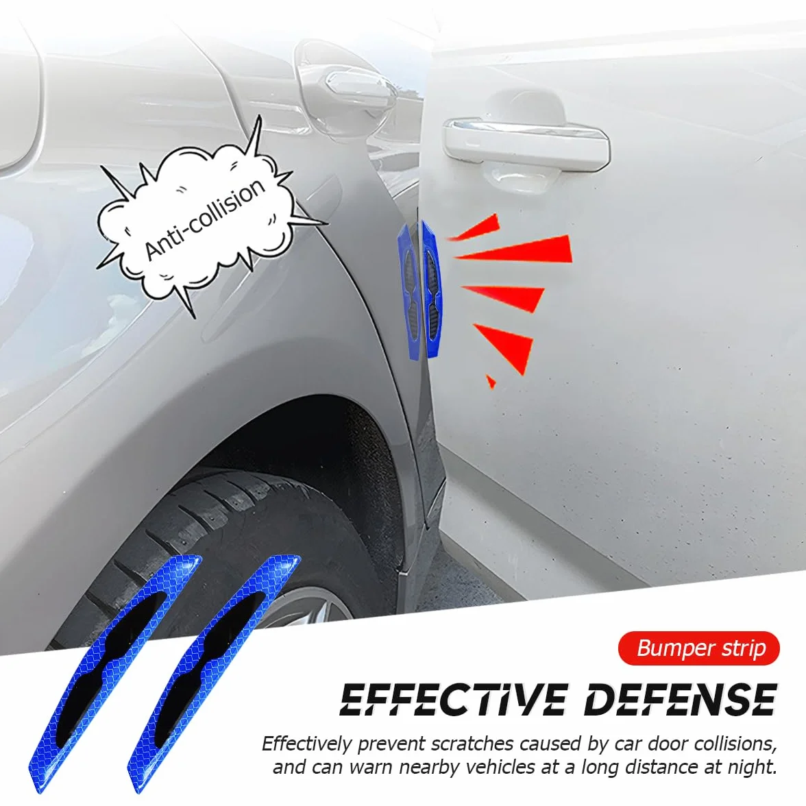 JNNJ 4 Pezzi Protezioni per Portiere Auto, Adesivi Decorativi Riflettenti per Auto, Auto Universale Paraurti Guardia Antigraffio Protettore Trim Adesivi, Accessori Esterni per Camion, SUV(Blu)
