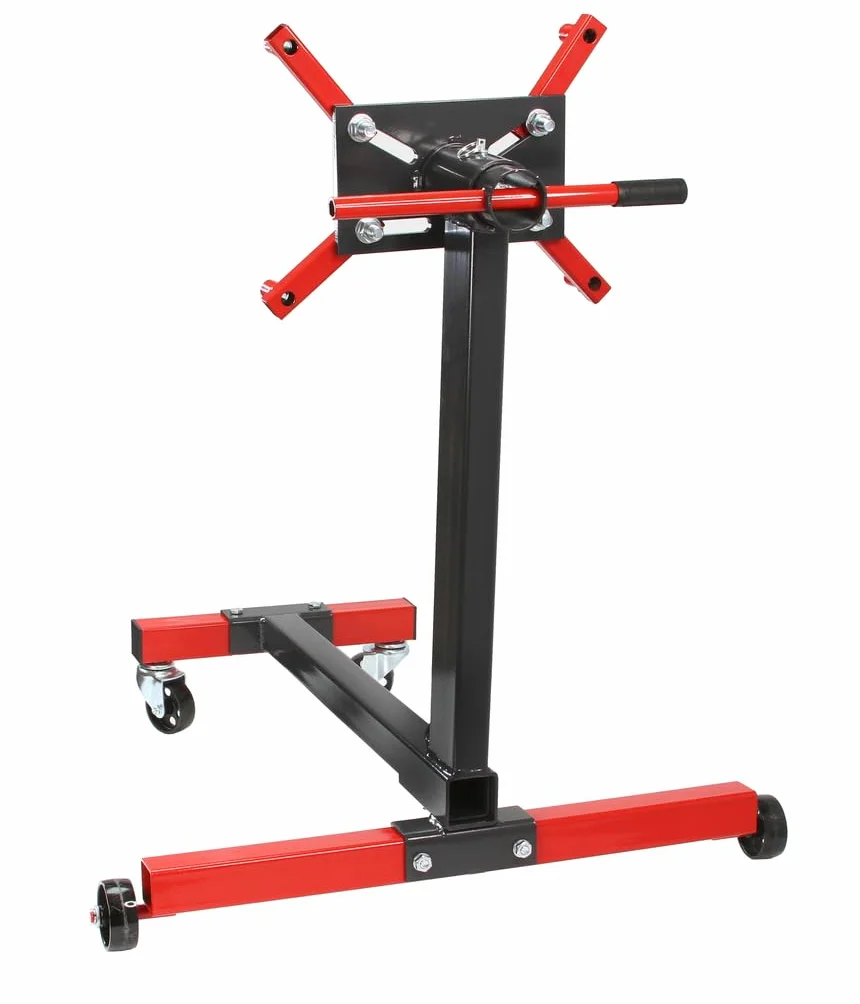 IMJ-Global Cavalletto Sostegno Supporto per Motore | Carico Massimo 450 kg | 4 Bracci | Piatto Girevole a 360 Gradi | Perno di Sicurezza | con Ruote