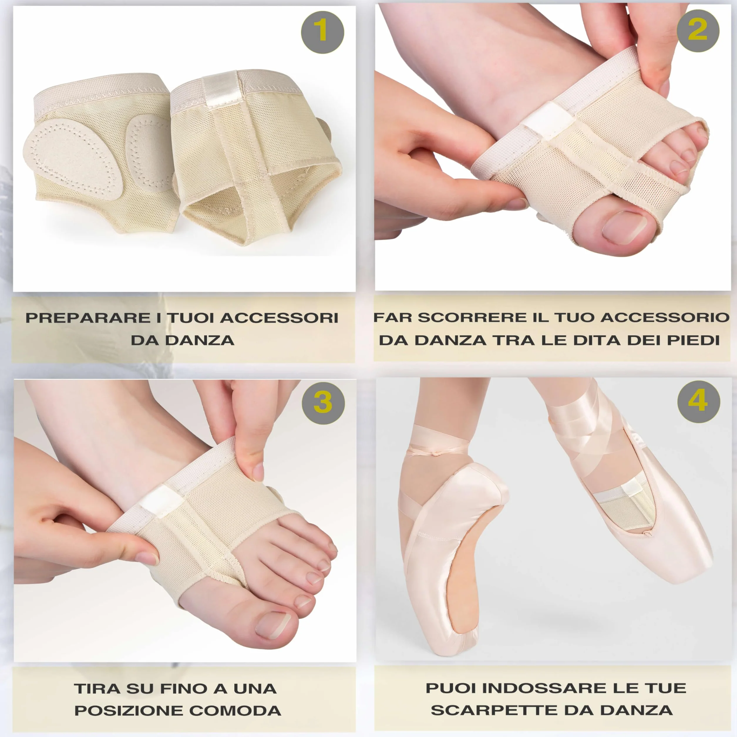 Cuscinetti Metatarsali Danza 5 Taglie Beige Antiscivolo Avampiede Simil Pelle Ginnastica