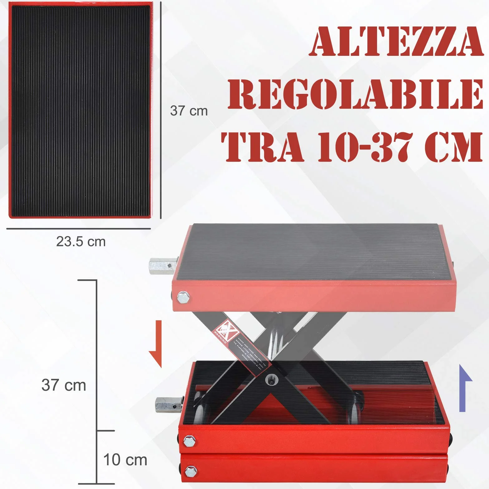 DURHAND Cavalletto per Moto e Bici Antiscivolo max 500 kg Regolabile, Metallo e Gomma, Rosso e Nero