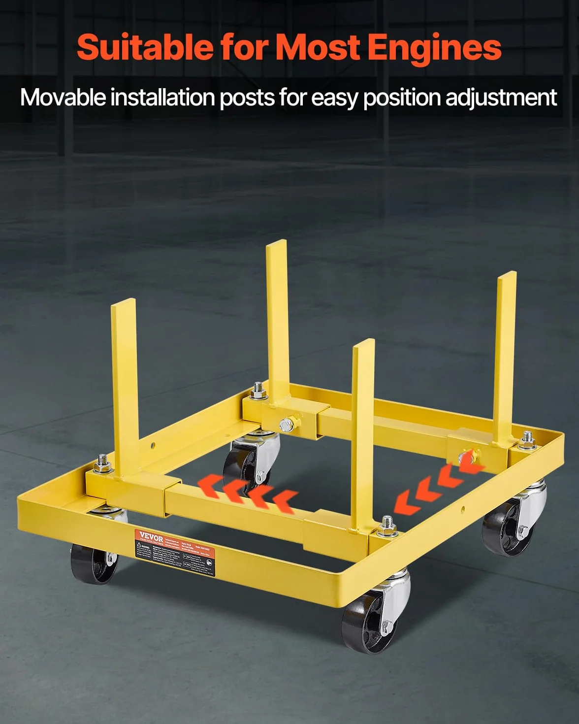 VEVOR Supporto Motore Sollevatore Motore 340 kg Regolabile in Acciaio con 4 Ruote Girevoli
