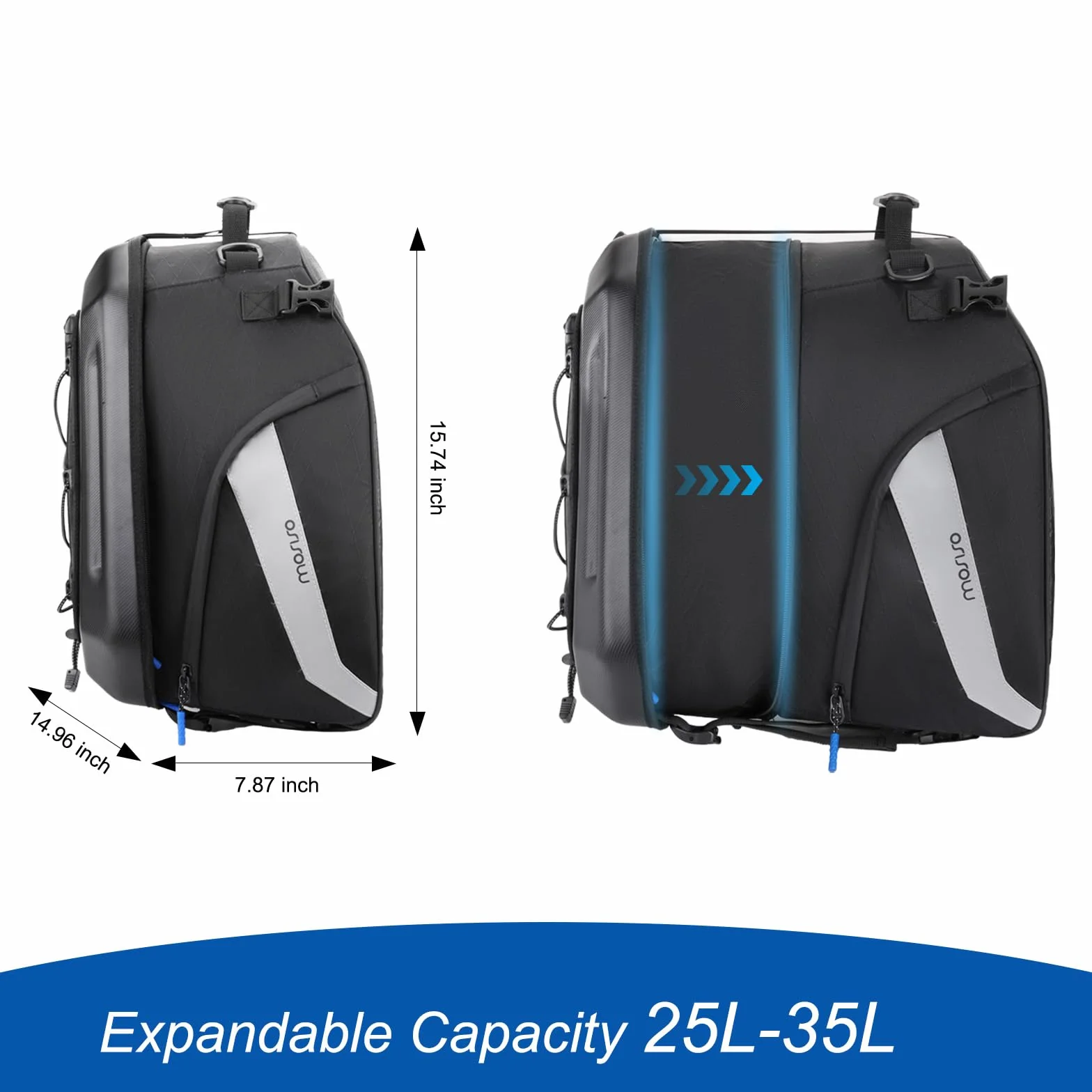 MOSISO Borsa Sella Moto, Zaino Convertibile Moto, Borse Casco con Capacita Espandibile 25L-35L,Borsa Trasporto Attrezzi&Bagagli Sedile Posteriore Della Motociclo con Maniglia&Strisce Riflettenti, Nero