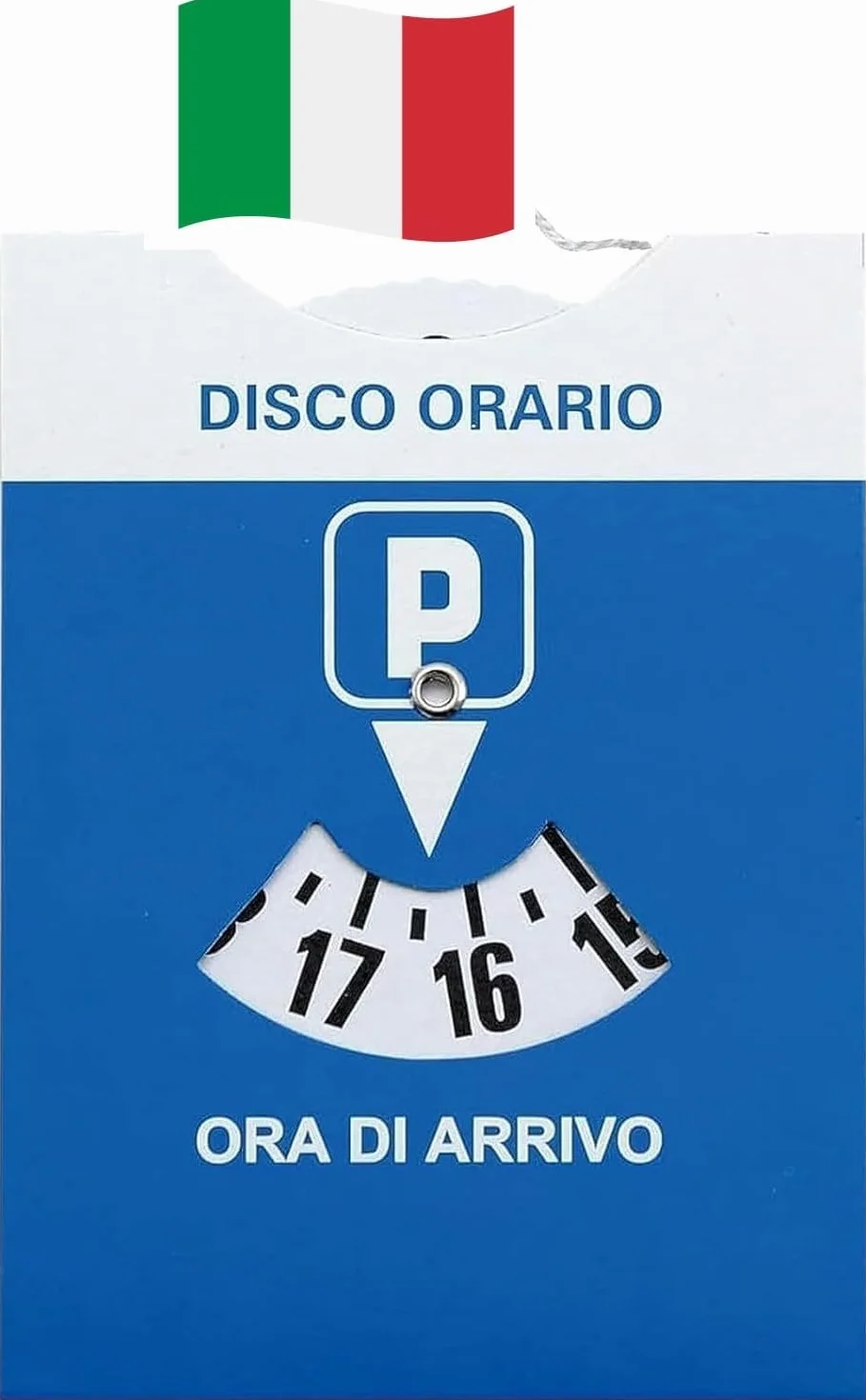 Disco Orario Europeo con Busta Protettiva PVC per Parcheggio Maxi Auto Camion Camper Bicolore Fronte Blu Retro Bianco 12x15 cm