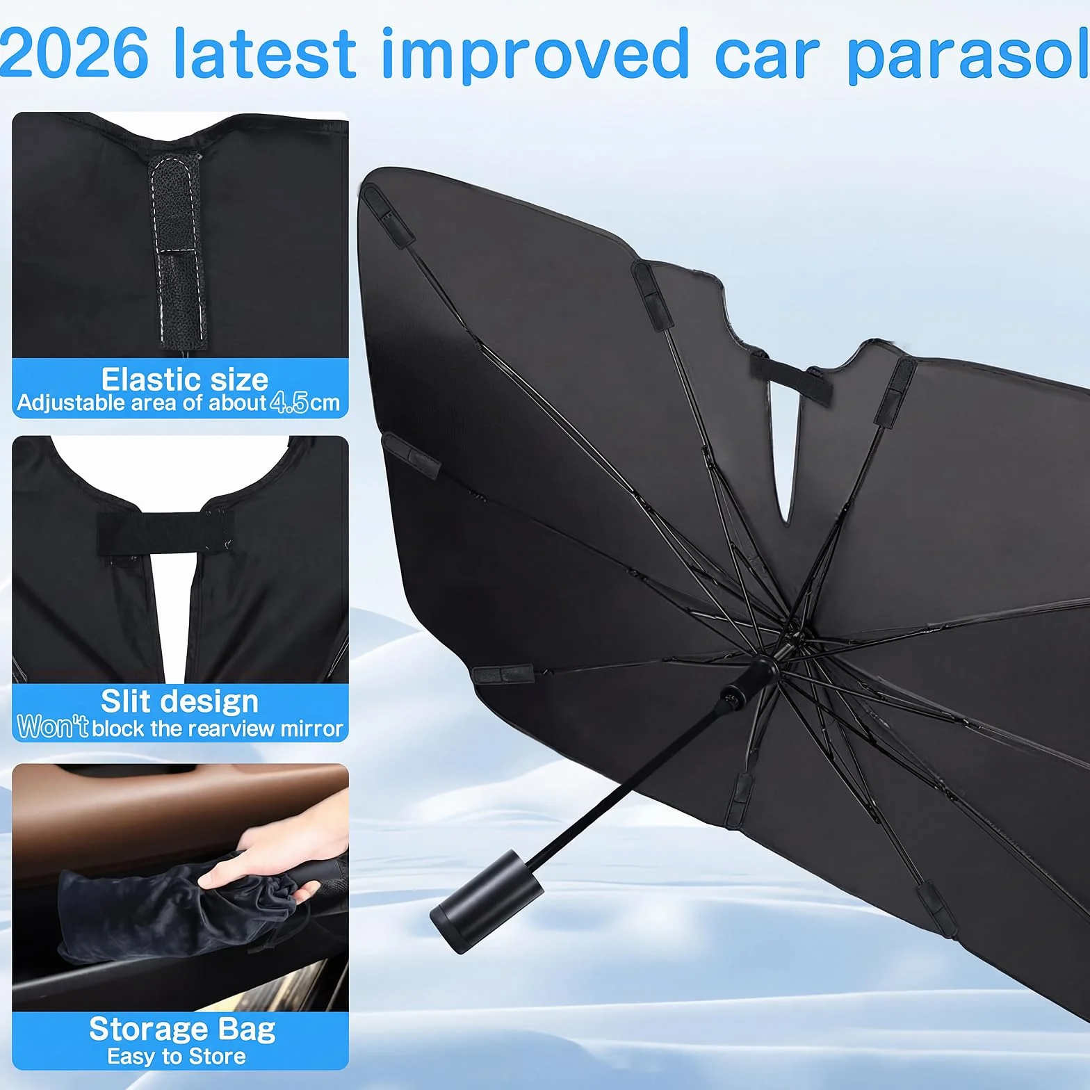 Parasole Auto Ombrello Pieghevole Anti-UV Isolation Thermique 138x80cm per SUV MVP Camion