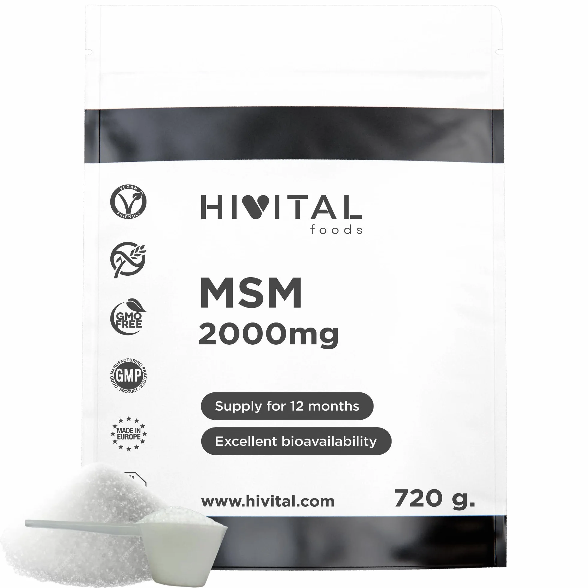 MSM 2000 mg Metilsulfonilmetano 720 g Integratore Articolazioni Ossa Capelli Unghie HIVITAL