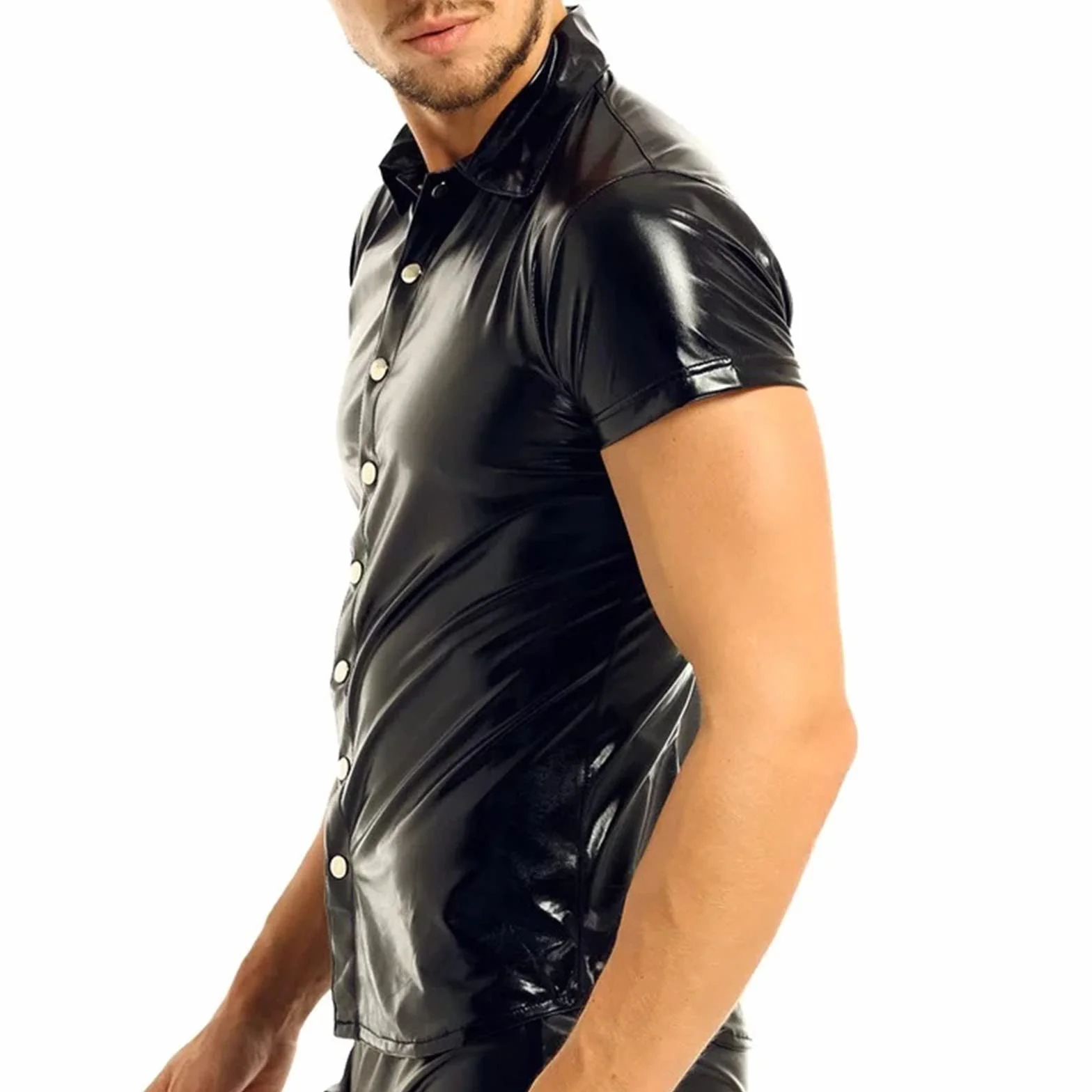 Męska koszula z lateksu slim fit z efektem mokrej skóry