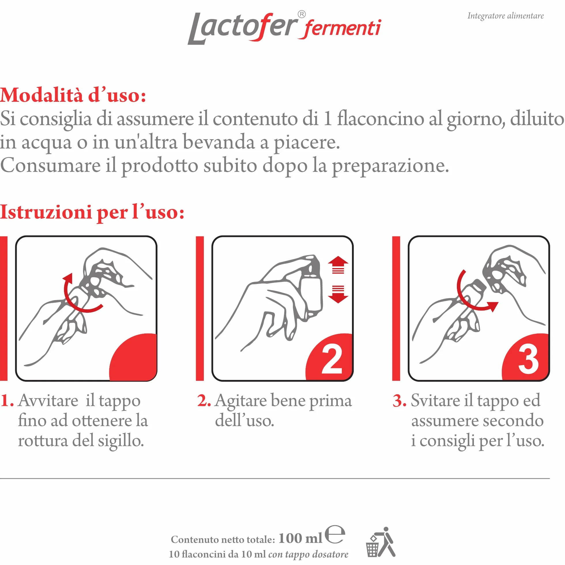 Paladin Pharma Lactofer Integratore Ferment Lattici Probiotici Senza Zucchero 10 Flaconcini 10 Ml Rosso