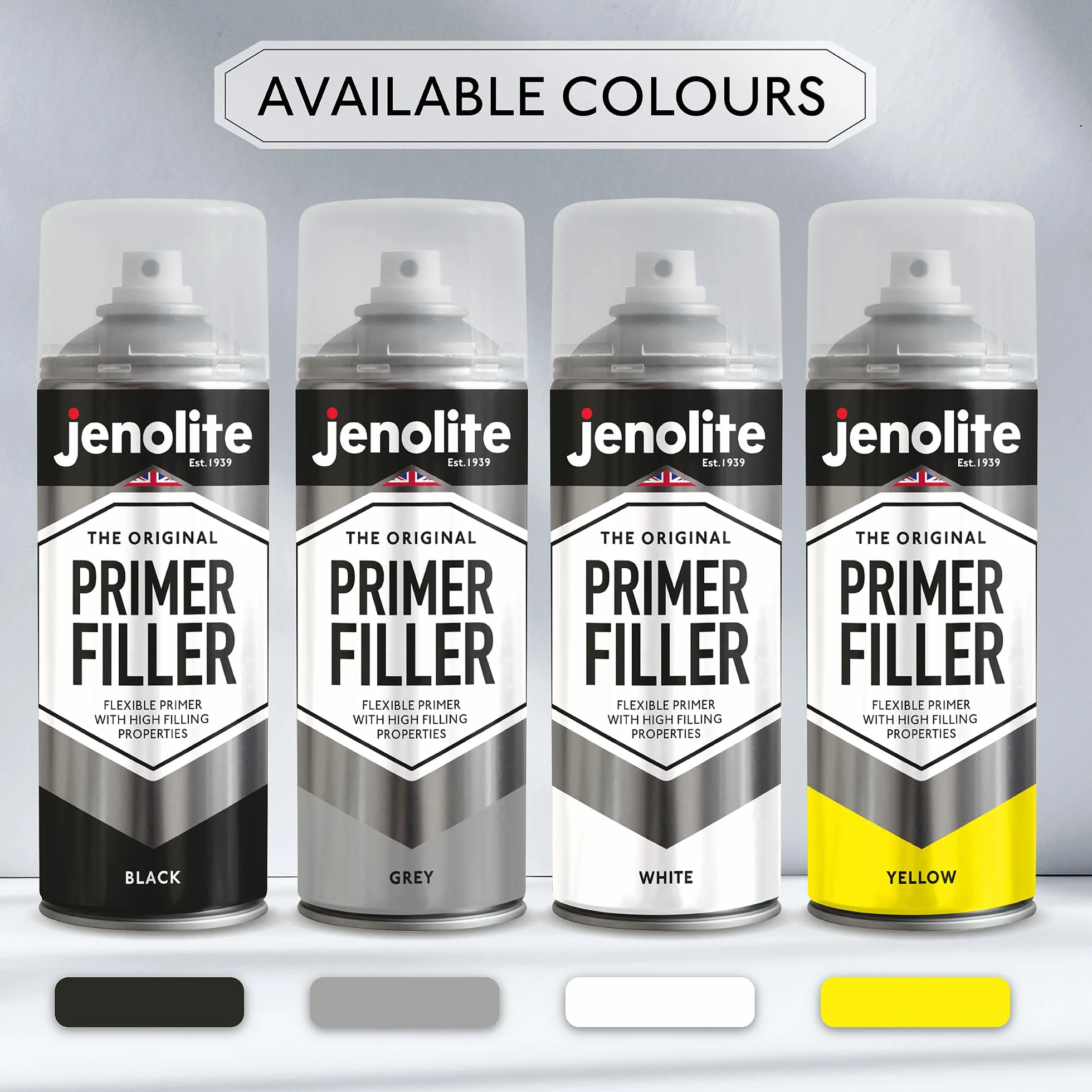 JENOLITE Primer Filler vernice spray | Bianco | Vernice primer multi-superficie ad alto riempimento | Riempie piccole ammaccature e graffi | Perfetto per carrozzeria, modelli di stampanti 3D e altro |