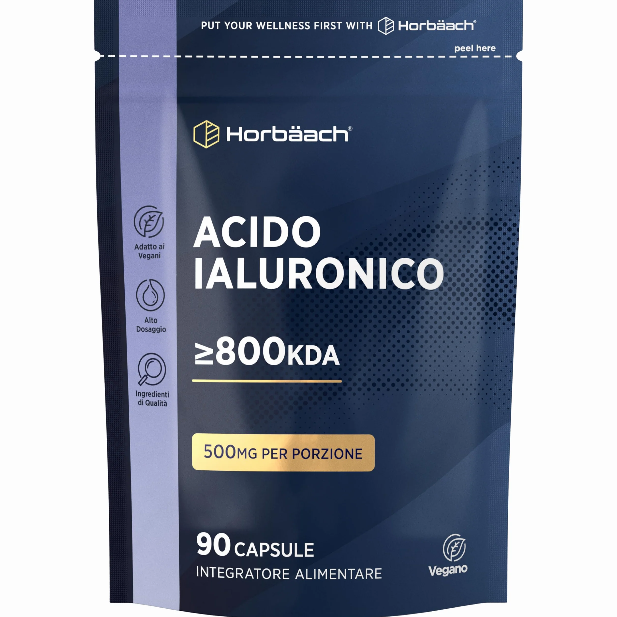 Horbaach Acido Ialuronico Compresse 500mg 90 Capsule Vegane Alto Dosaggio