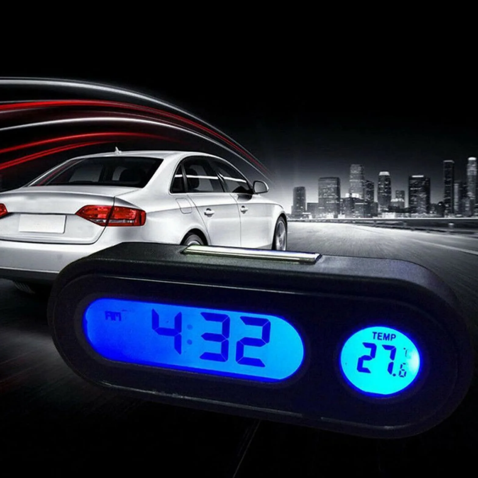 SPORTARC Orologio da cruscotto per auto, con display LCD, digitale, elettronico, a LED, con retroilluminazione, per interni ed esterni