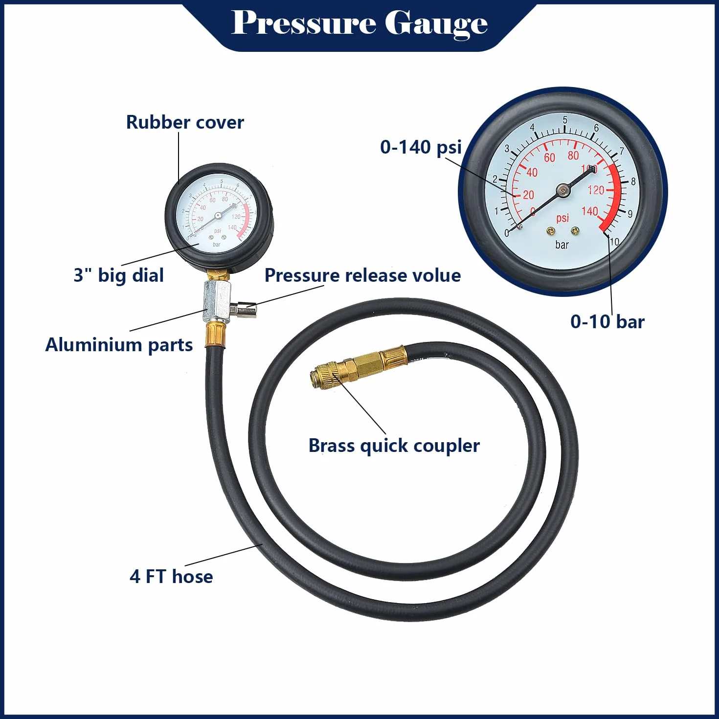 Strumento per Tester della Pressione dell'olio combustibile del Motore Kit manometro dell'olio del Cilindro del Motore Set di Test diagnostici dell'olio con adattatori