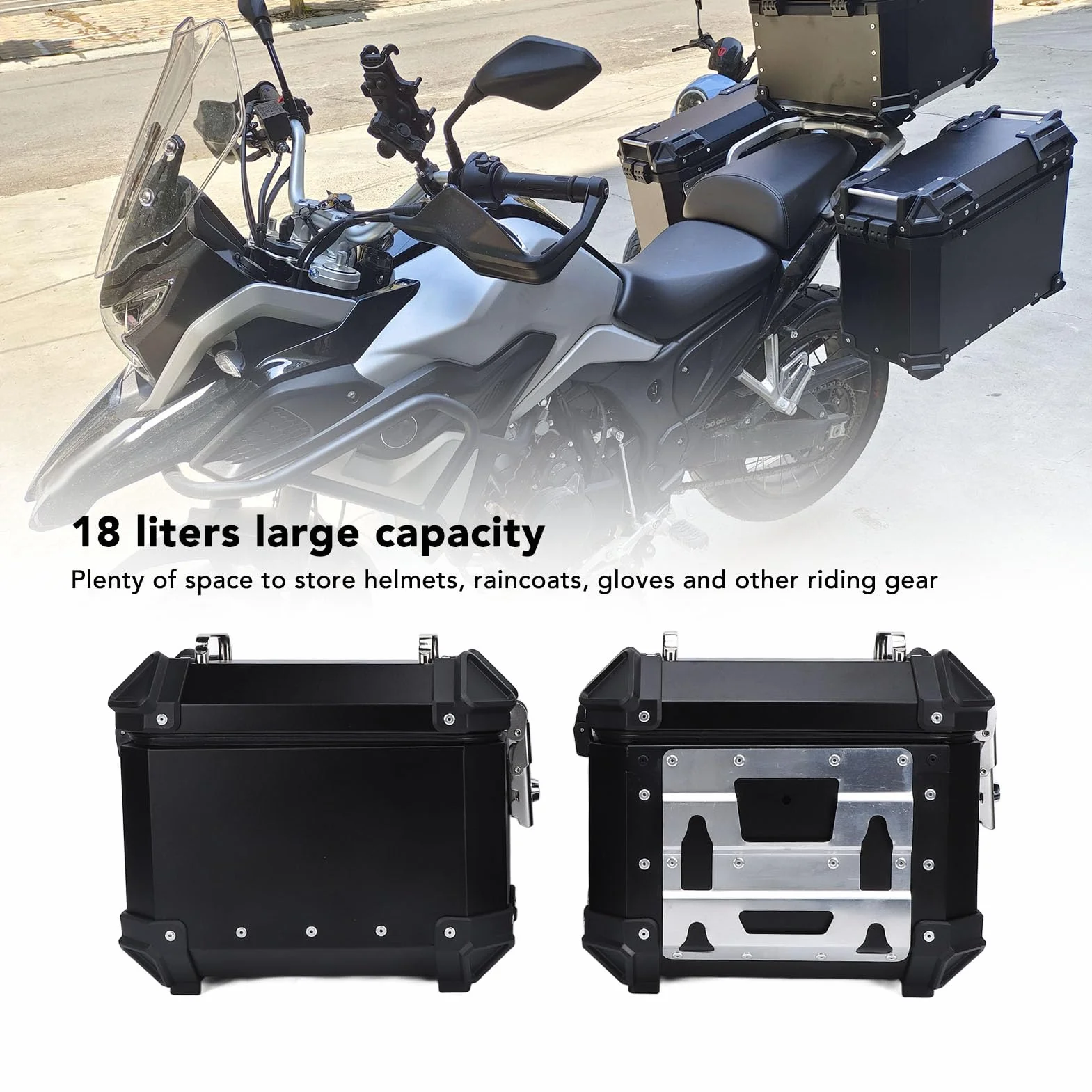 Custodia Laterale per Moto Custodia Rigida Portatile in Lega di Alluminio con Chiusura di Sicurezza Adatta per Motociclisti, Adatta per Riporre i Bagagli del Casco (BLACK)