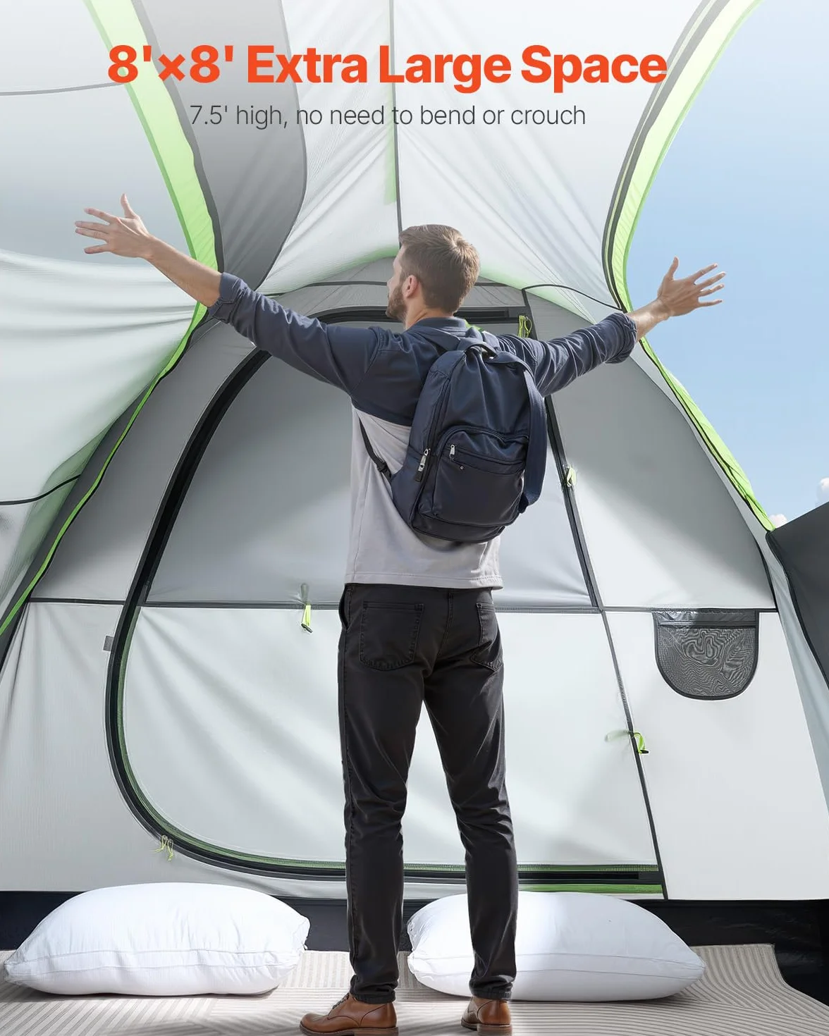 VEVOR Tenda da Campeggio per Auto SUV 240 x 240 x 215 cm Impermeabile PU2000 Design a Doppio Strato 5-8 Persone