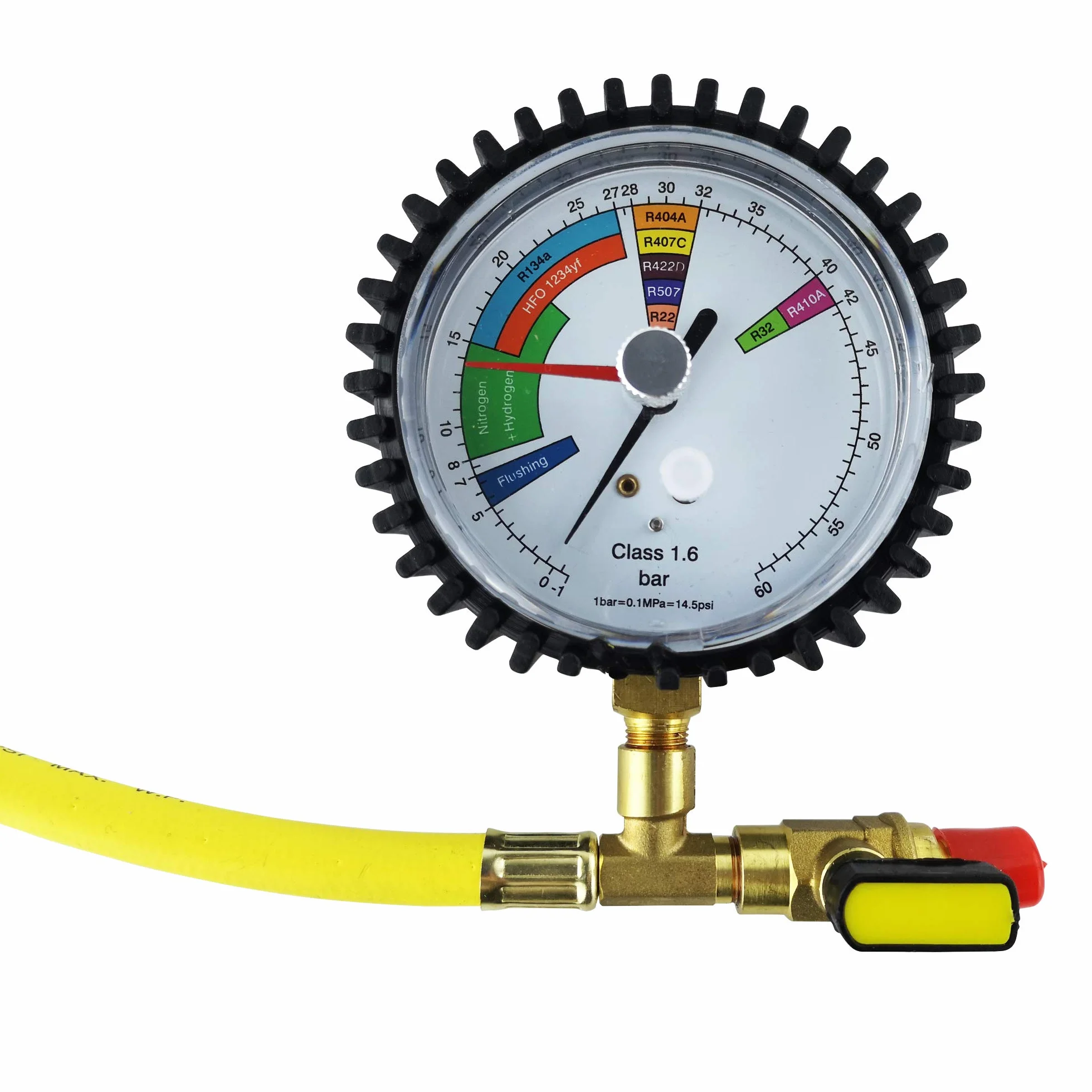 Manometro per azoto refrigerante R134a R1234yf R22 R507 R422D R404A R407C SAE 1/4" valvola a sfera