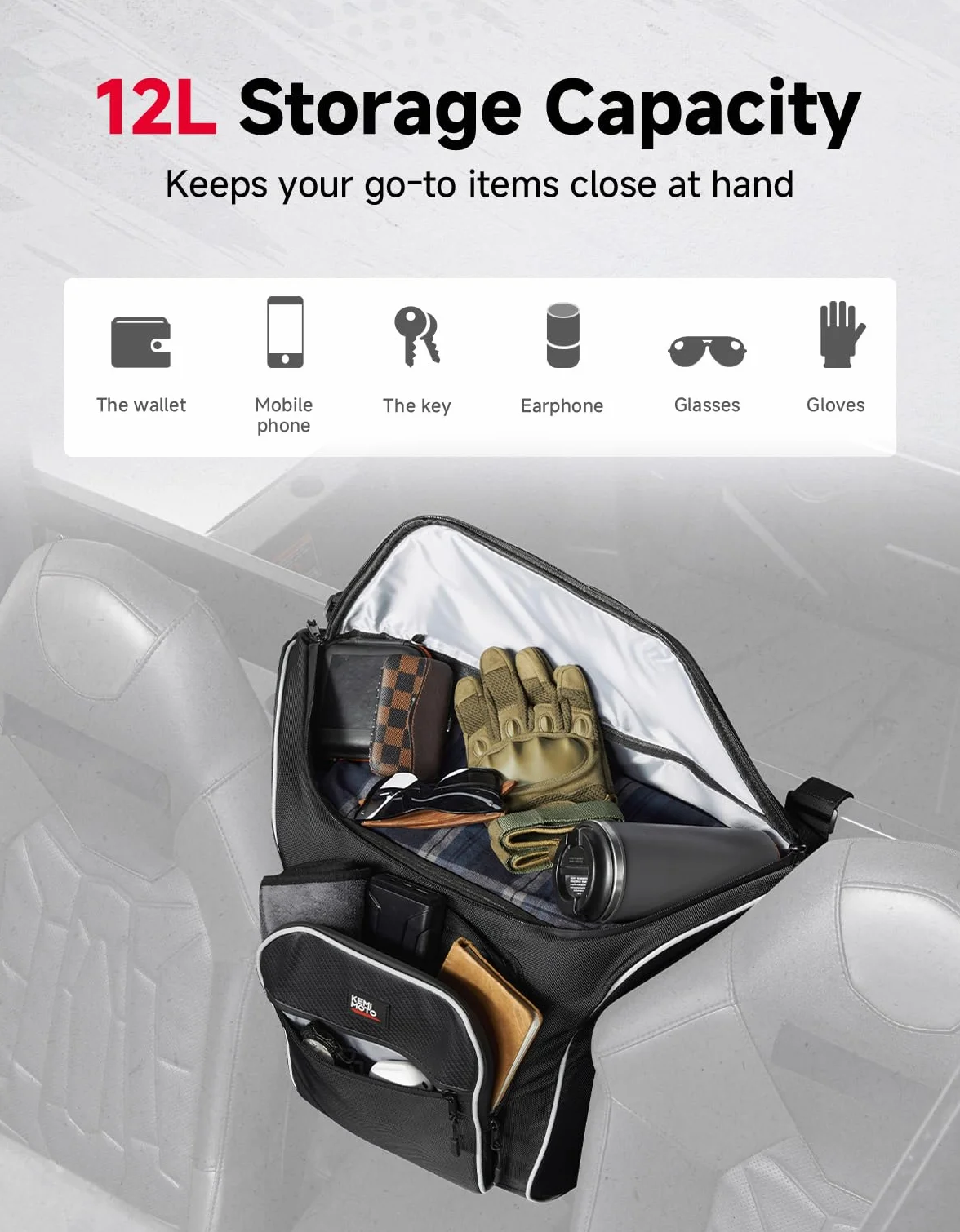 KEMIMOTO UTV Borsa portaoggetti dietro il sedile centrale compatibile con Polaris General 1000/XP 1000 2016-2024 General 1000 accessori borsa degli attrezzi grande capacità