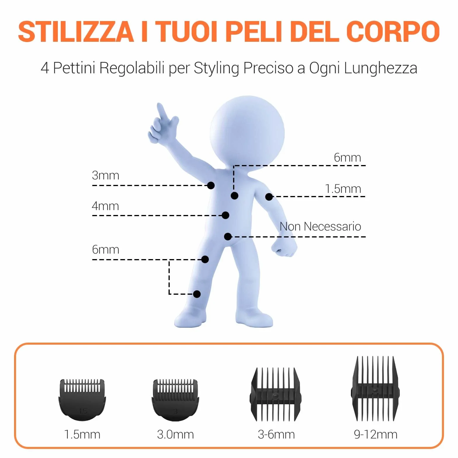 MANSPOT Rasoio Elettrico Corpo Uomo Impermeabile IPX7, Depilatore Corpo Uomo Umido e Asciutto