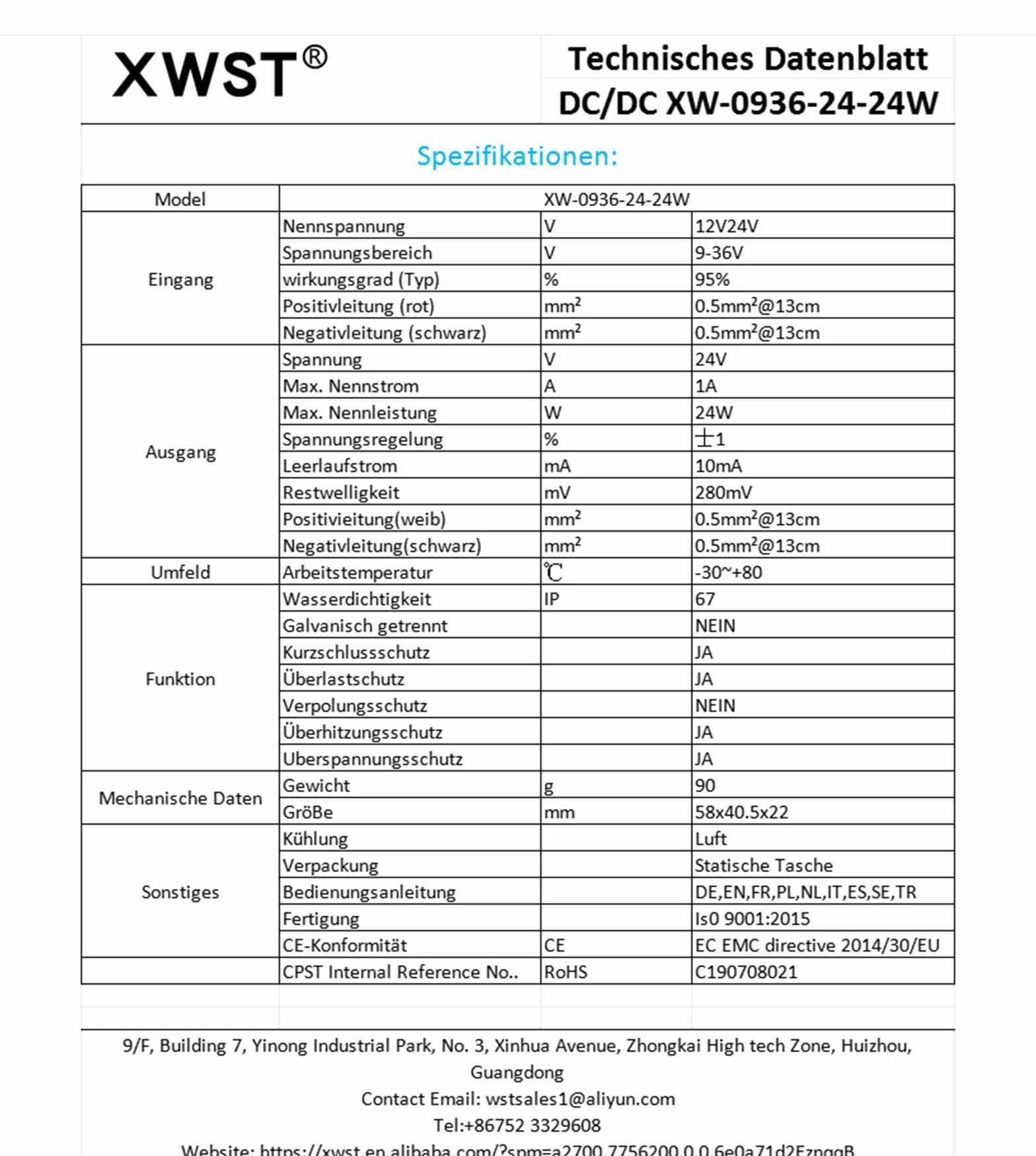 DC 9-36V 12V 24V Boost Buck Converter 1A 24W Inverter for Truck Automotive